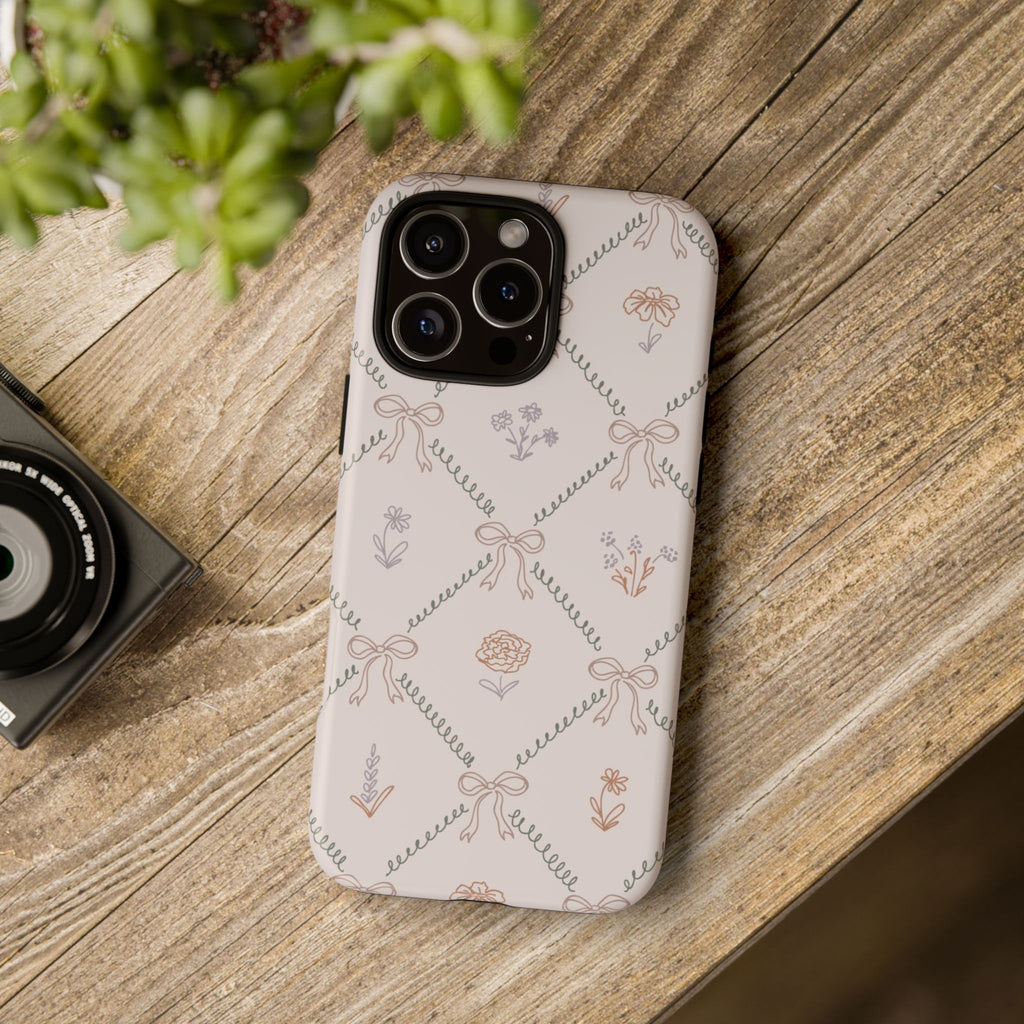 Floral Bow Pattern Tough iPhone Case