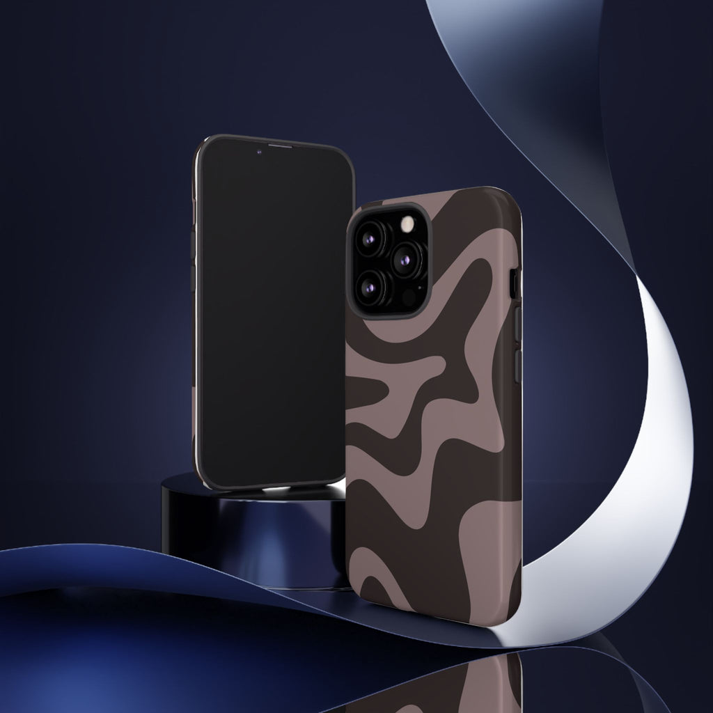 Camouflage Swirl iPhone Case — Matte Brown Abstract Camo Protective Cover