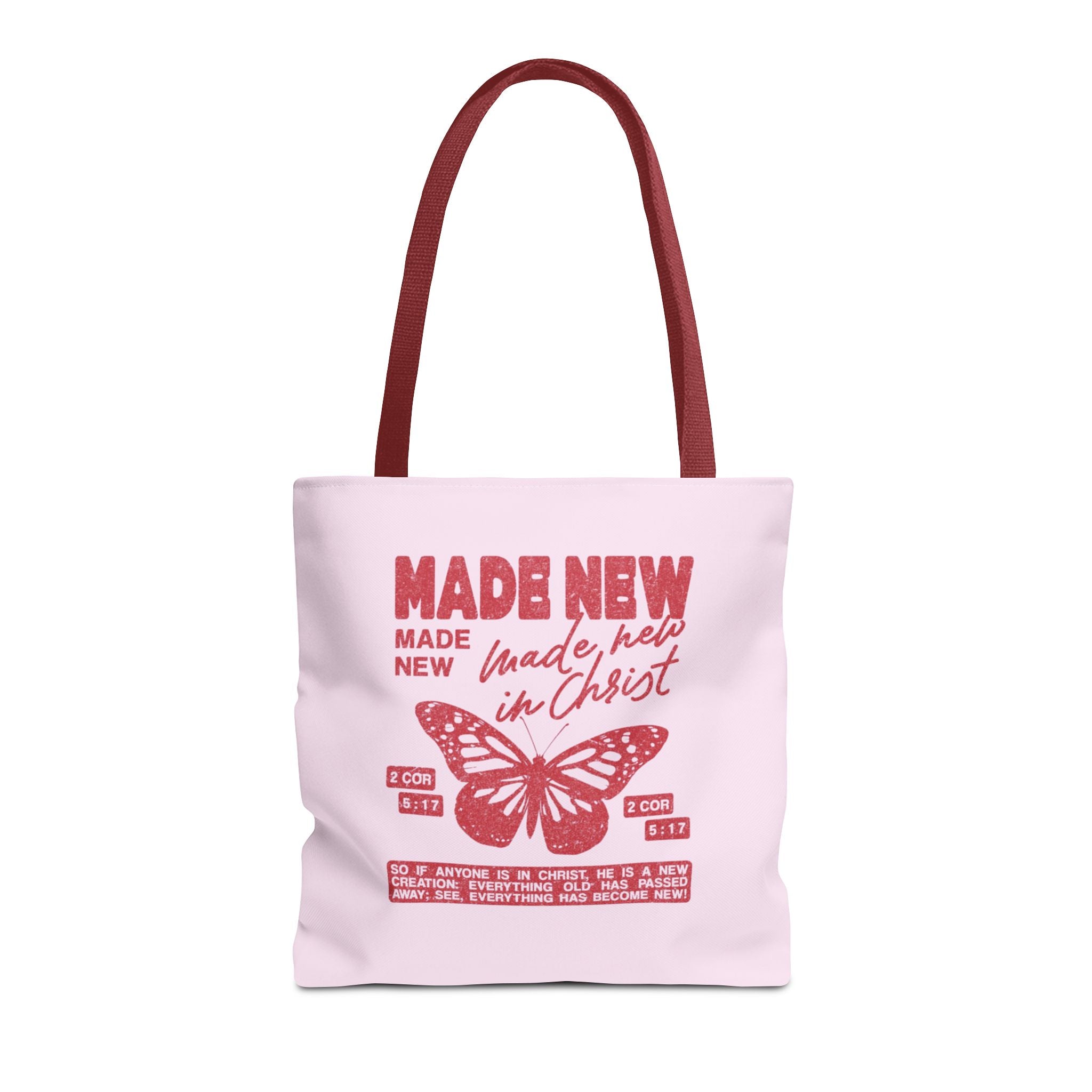"Made New in Christ" Pink Butterfly Tote