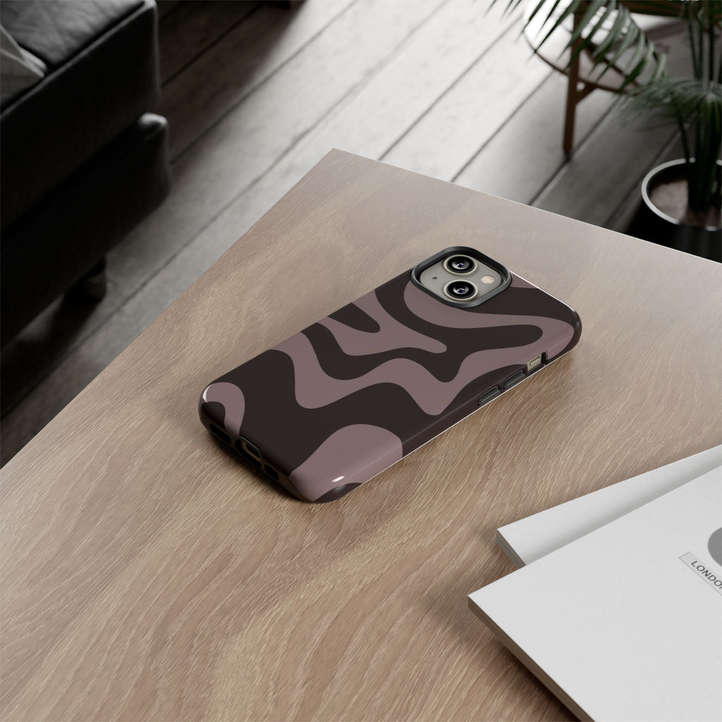 Camouflage Swirl iPhone Case — Matte Brown Abstract Camo Protective Cover