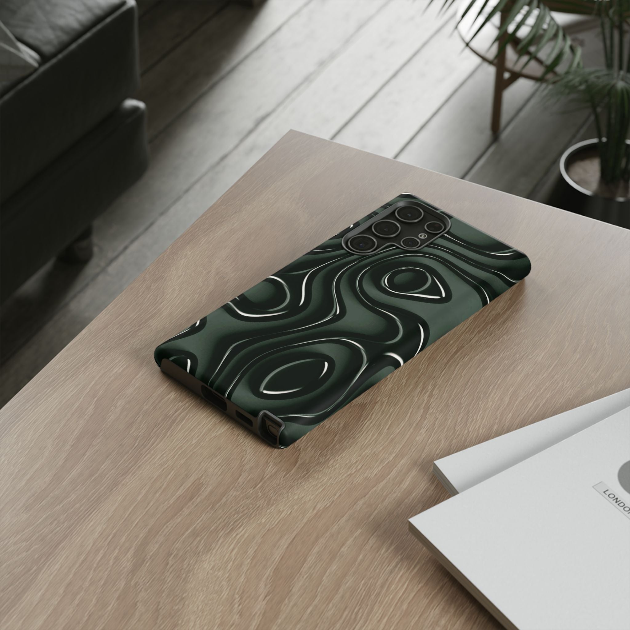 Dark Green Abstract Swirl Tough Phone Case
