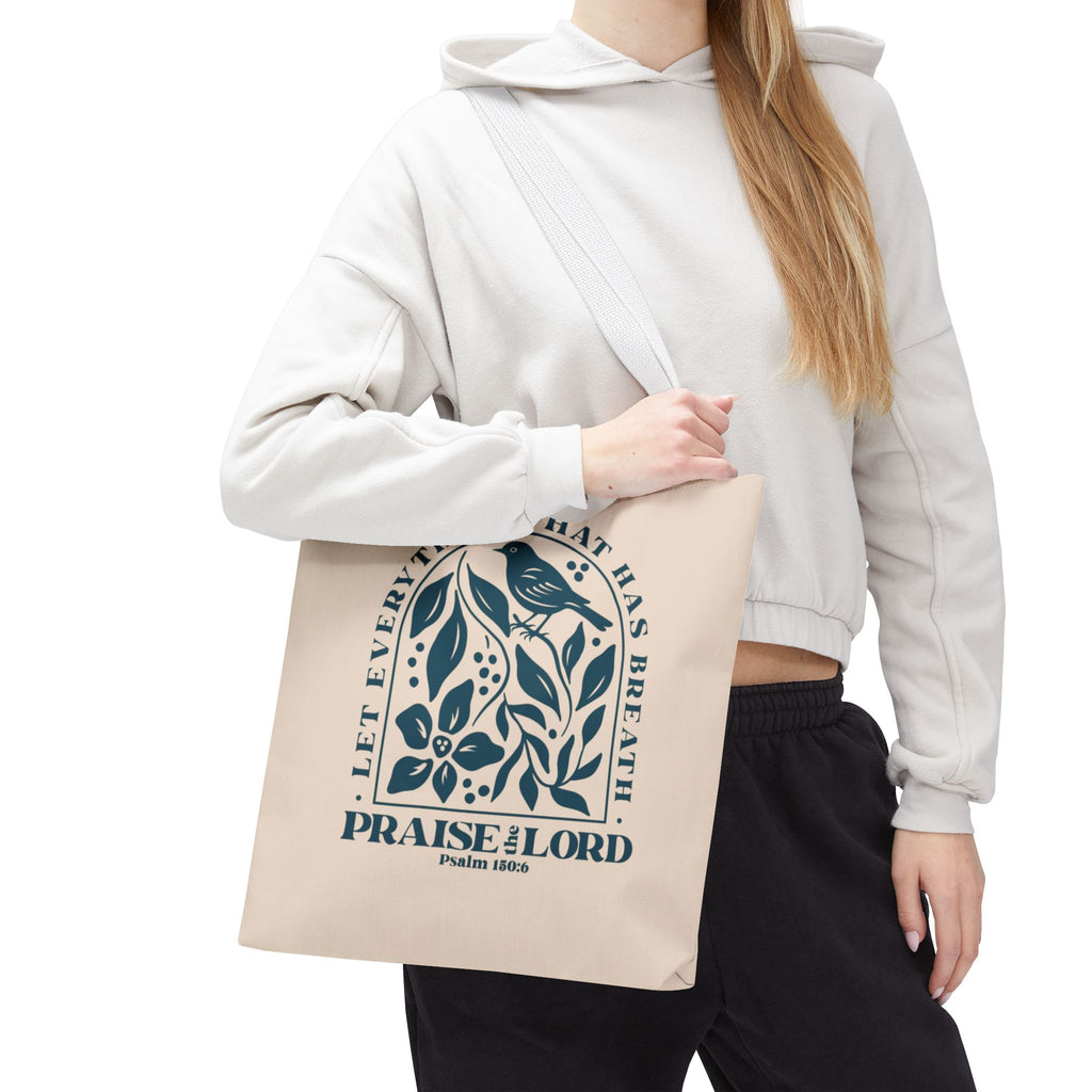 "Praise the Lord" Floral Psalm 150:6 Tote Bag