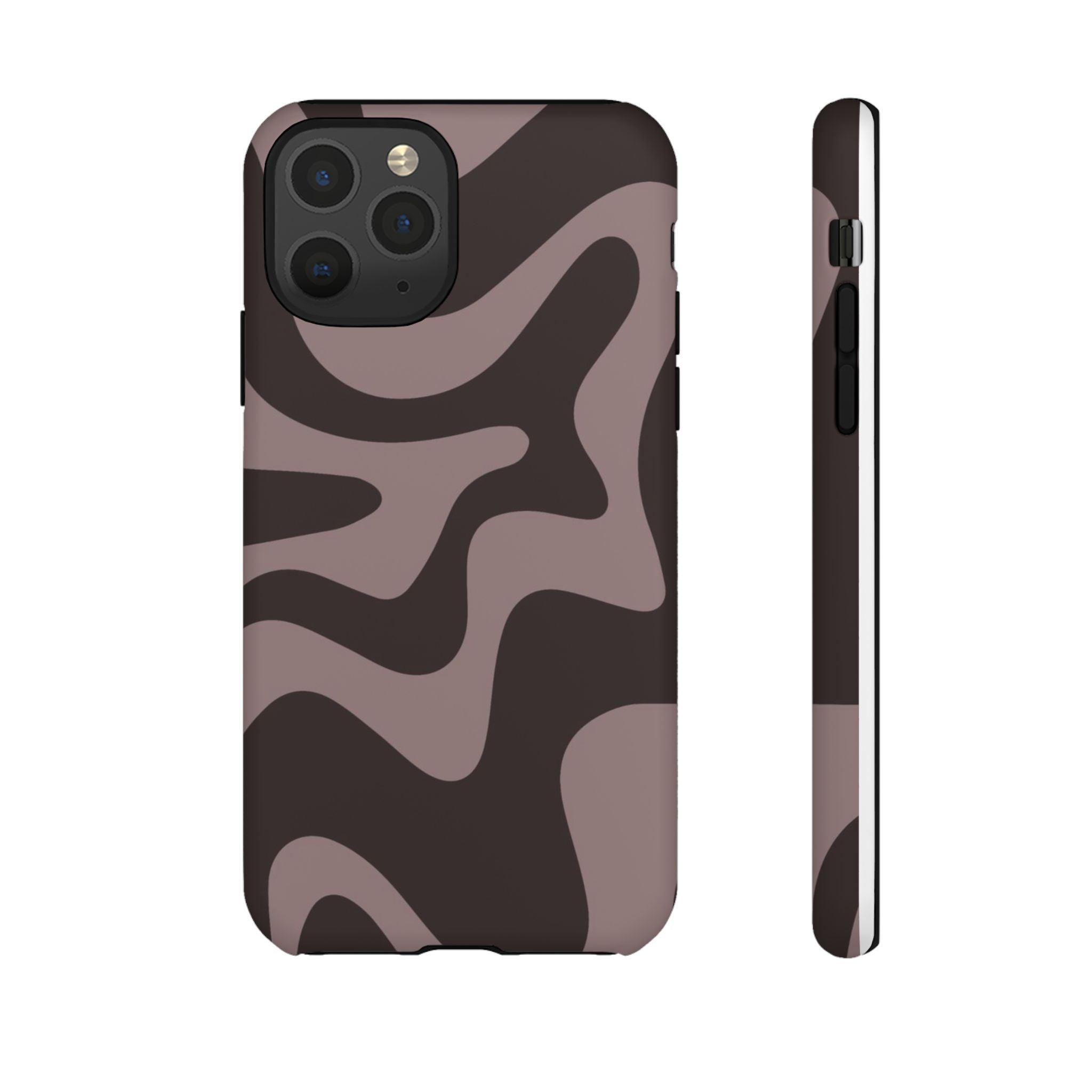 Camouflage Swirl iPhone Case — Matte Brown Abstract Camo Protective Cover