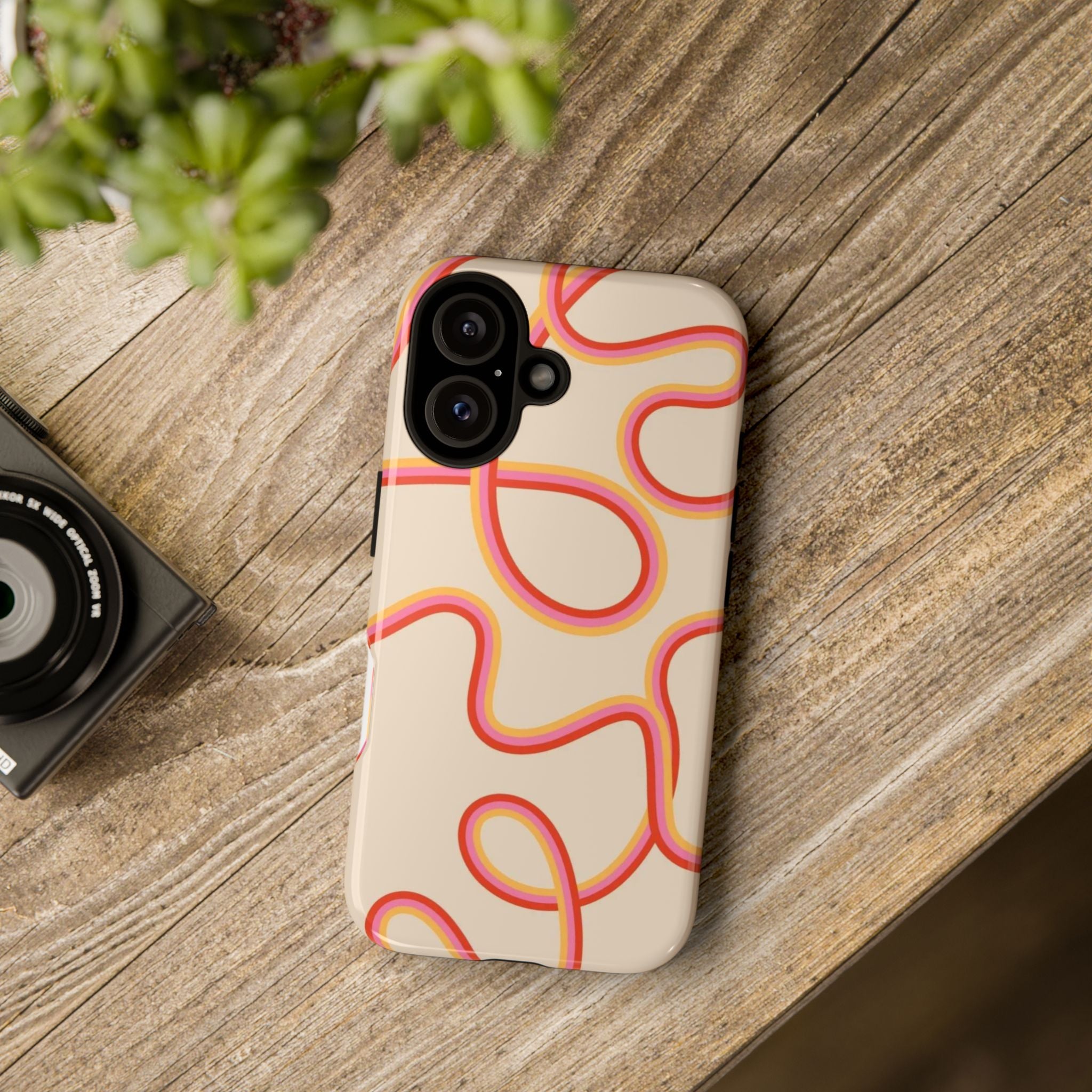 Retro Loop Pattern iPhone Case – Peach & Sunset Abstract Tough Case
