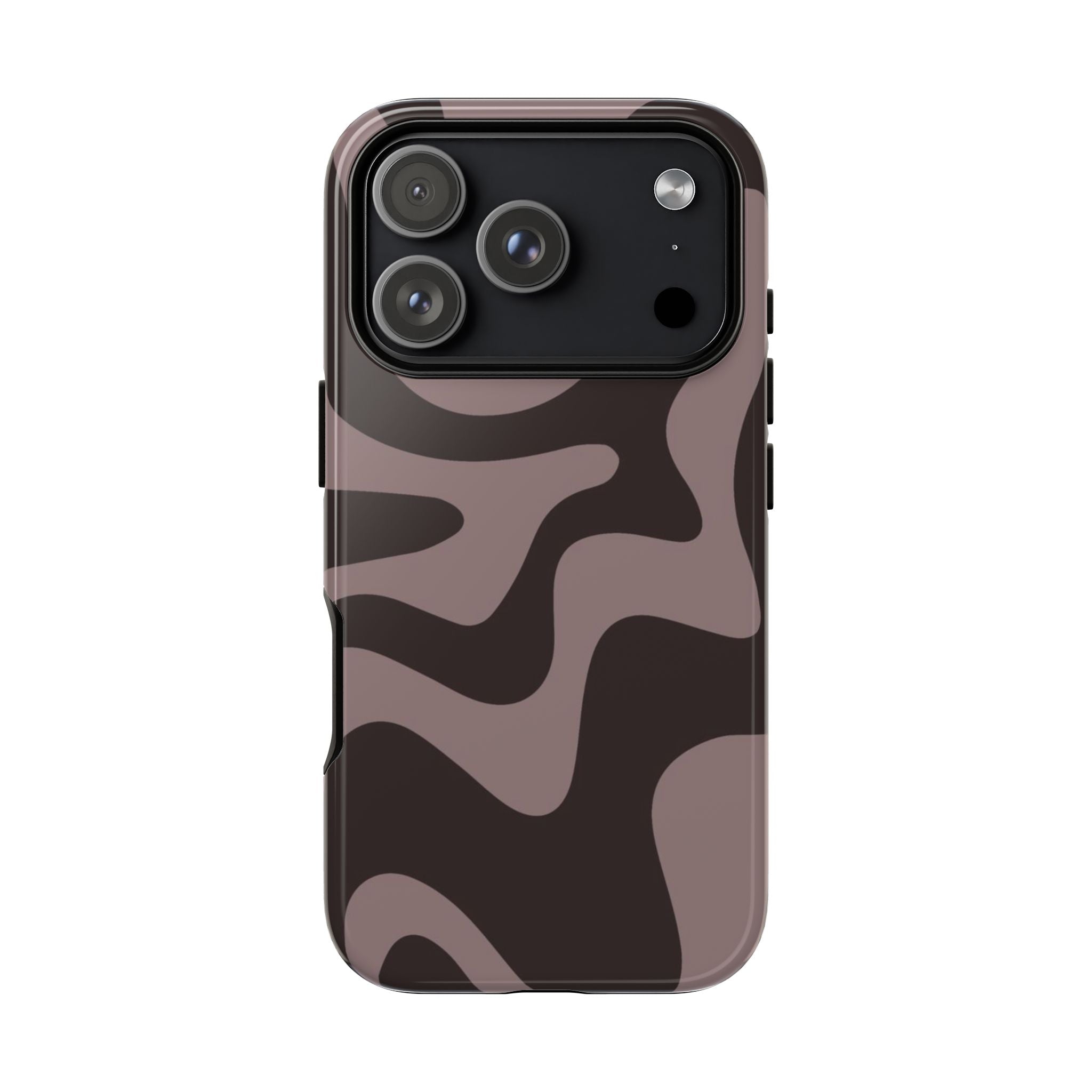 Camouflage Swirl iPhone Case — Matte Brown Abstract Camo Protective Cover