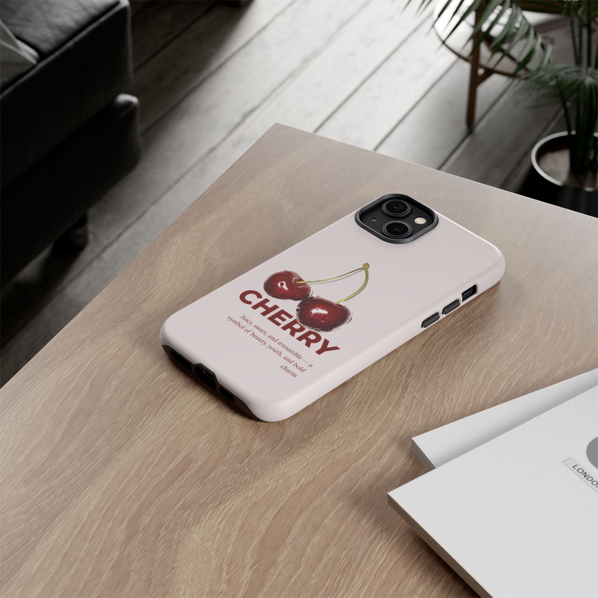 Cherry Vintage iPhone Case — Retro Cherry Illustration with 'CHERRY' Text