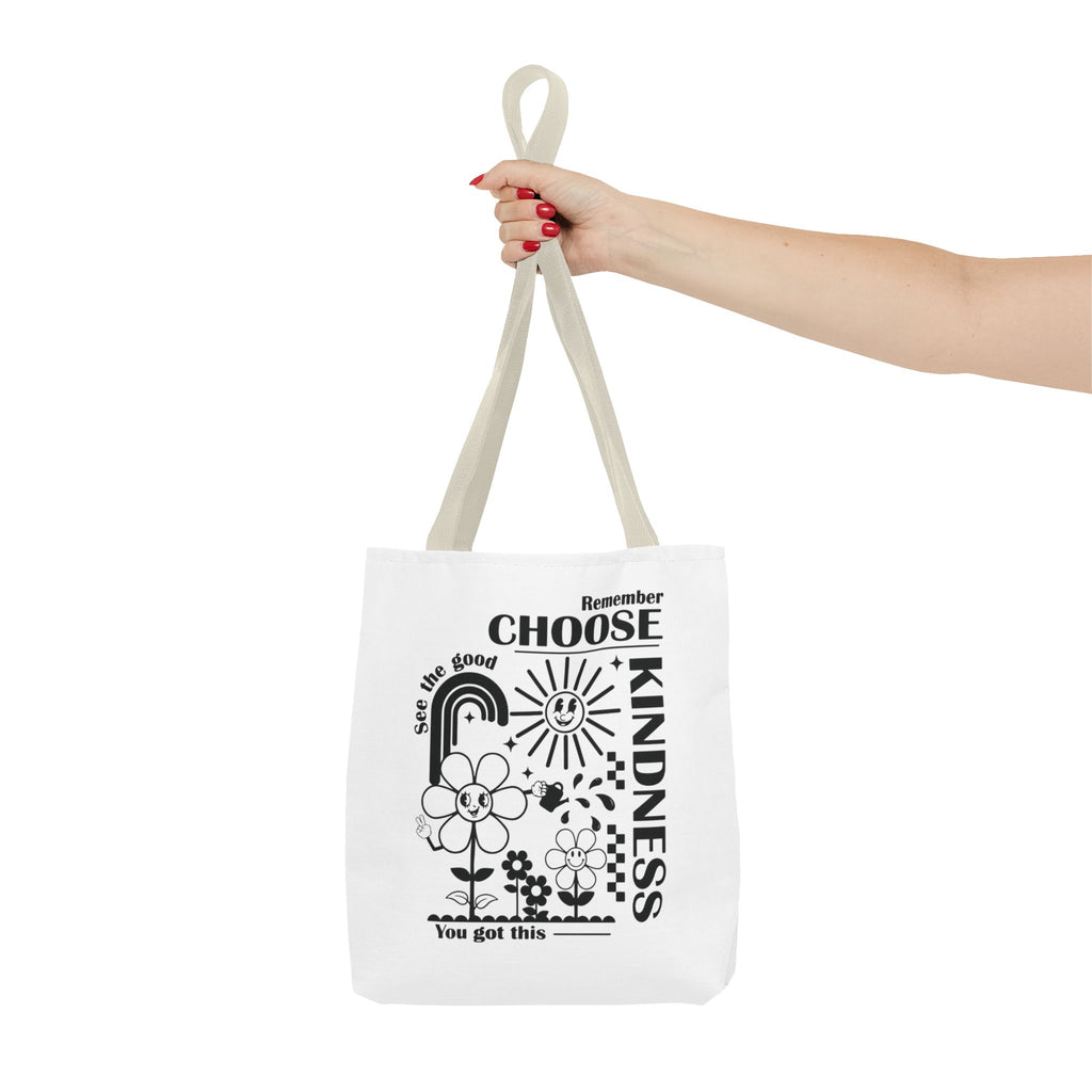 Choose Kindness Tote Bag — Inspirational Floral Rainbow Canvas Market Tote