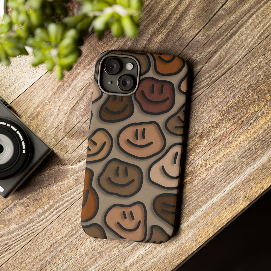 Smiley Faces iPhone Case — Neutral Brown Diverse Smiles Protective Cover