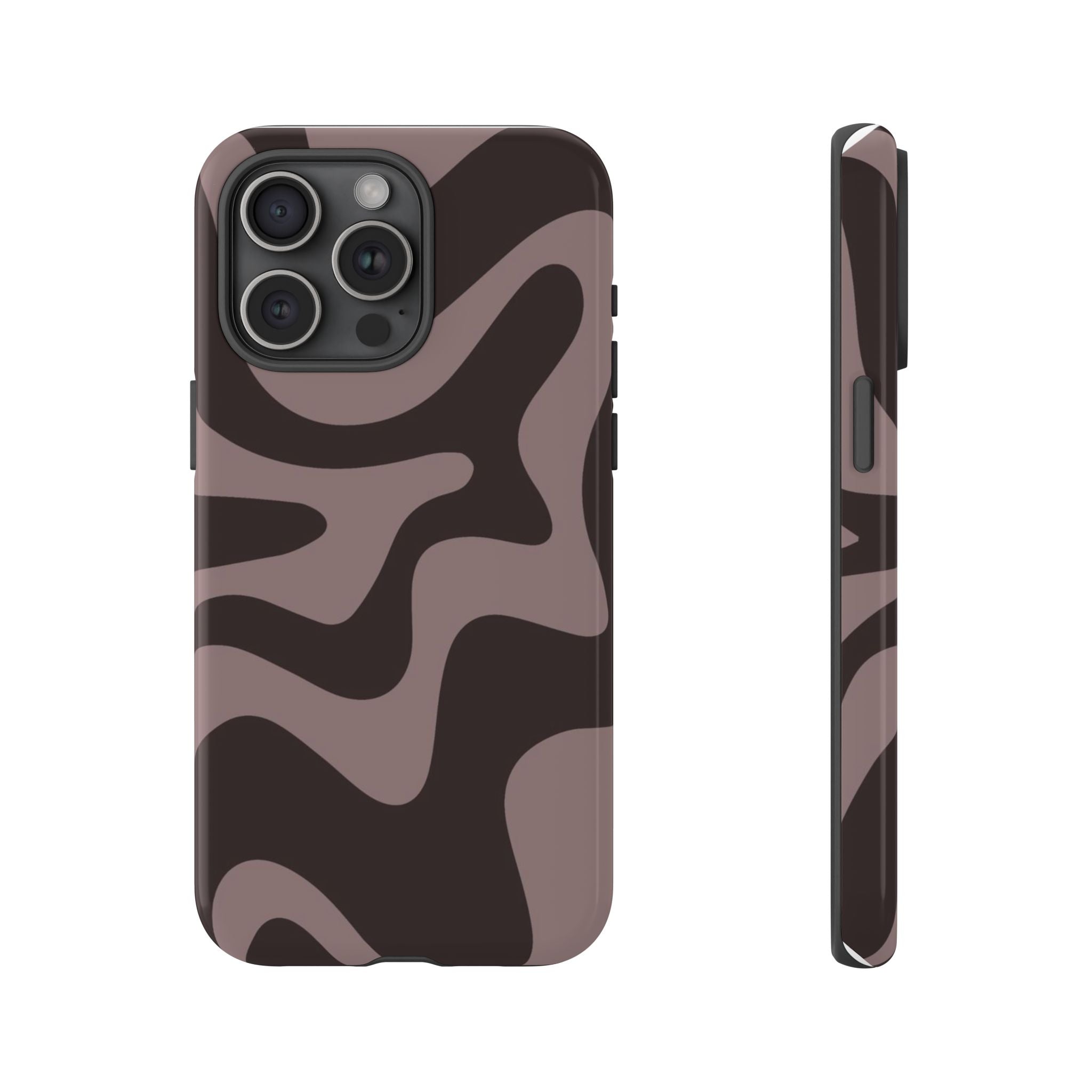 Camouflage Swirl iPhone Case — Matte Brown Abstract Camo Protective Cover