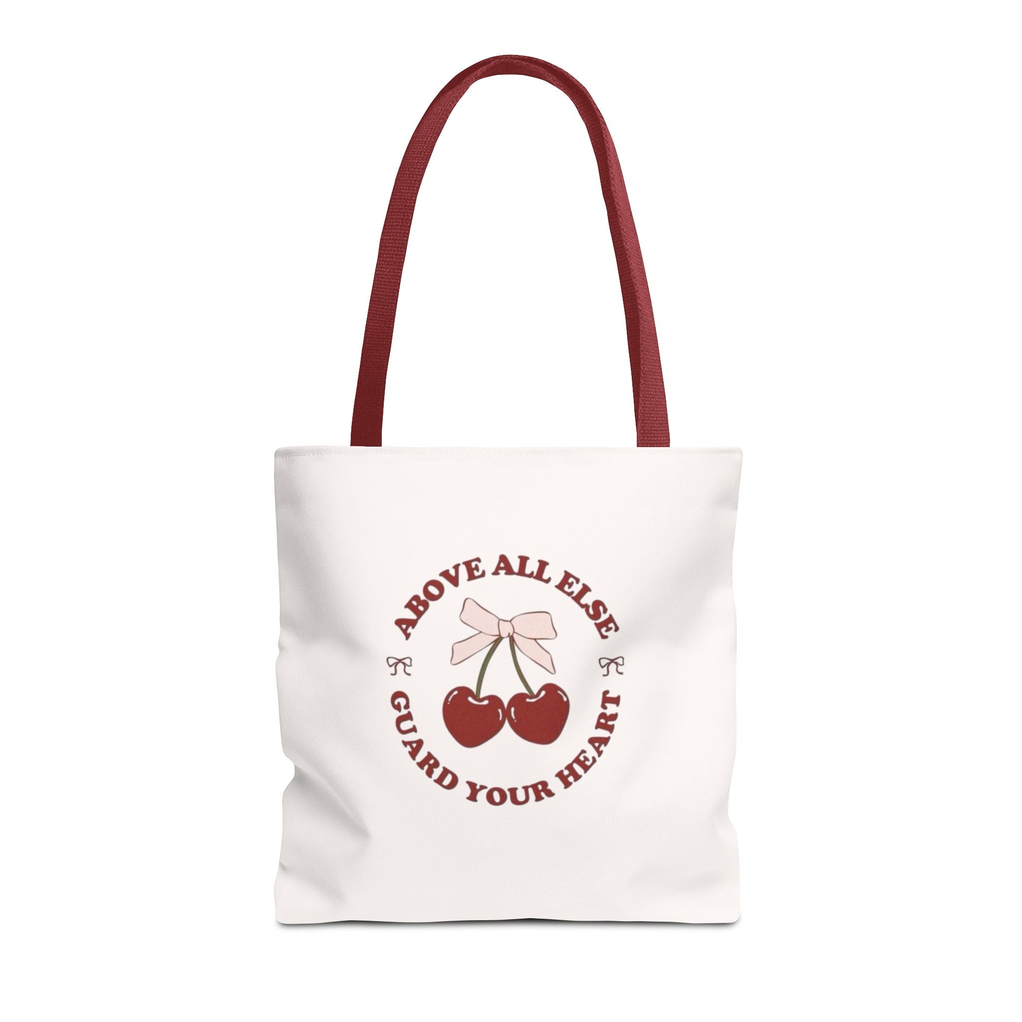 "Above All Else Guard Your Heart" Cherry Graphic Tote Bag