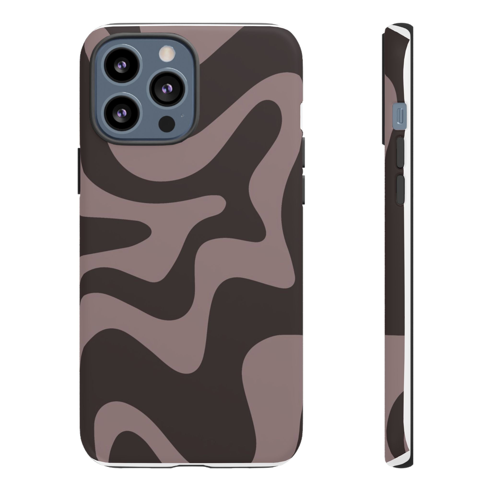 Camouflage Swirl iPhone Case — Matte Brown Abstract Camo Protective Cover