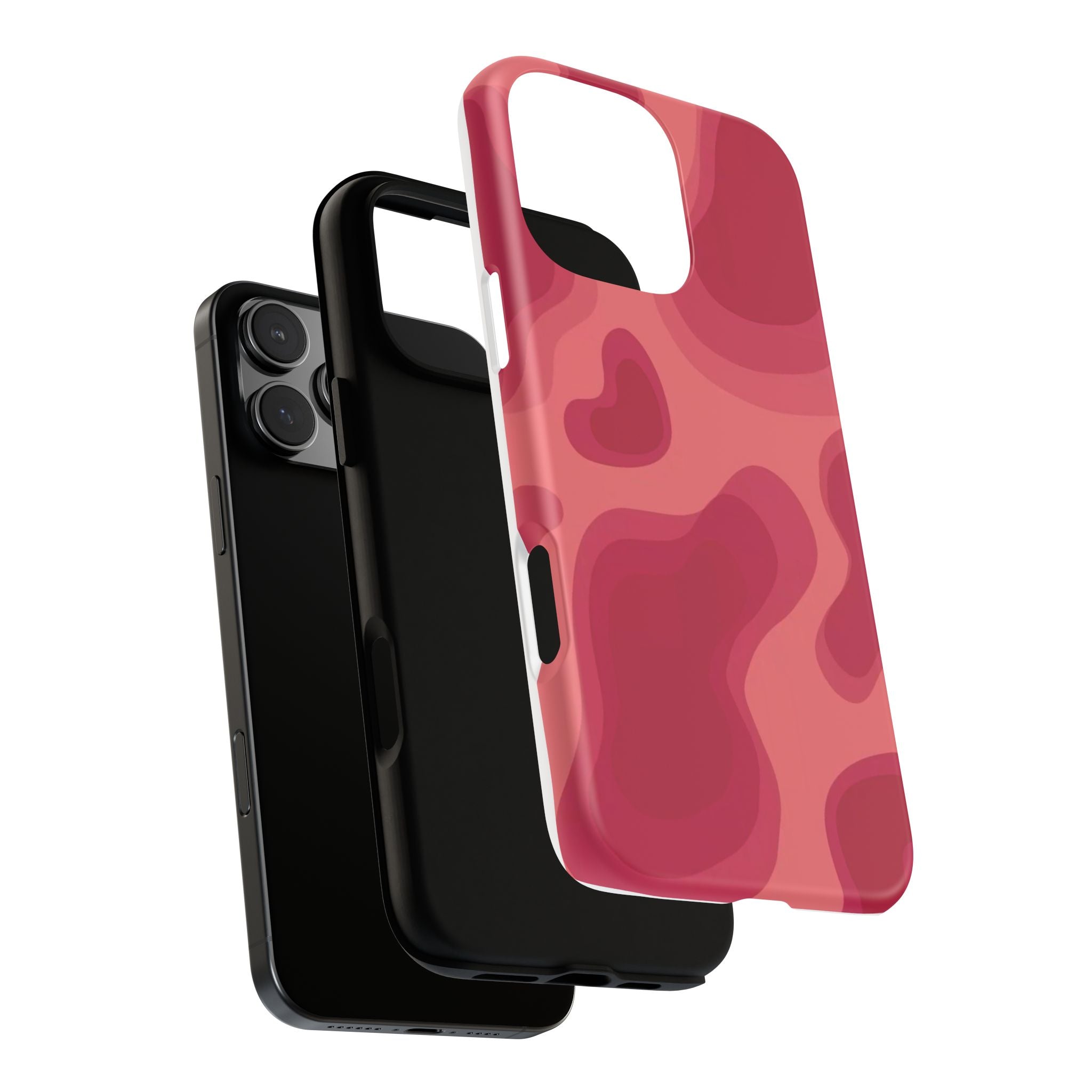 Red Pink Camo iPhone Case — Abstract Heart Pattern Tough Protective Cover