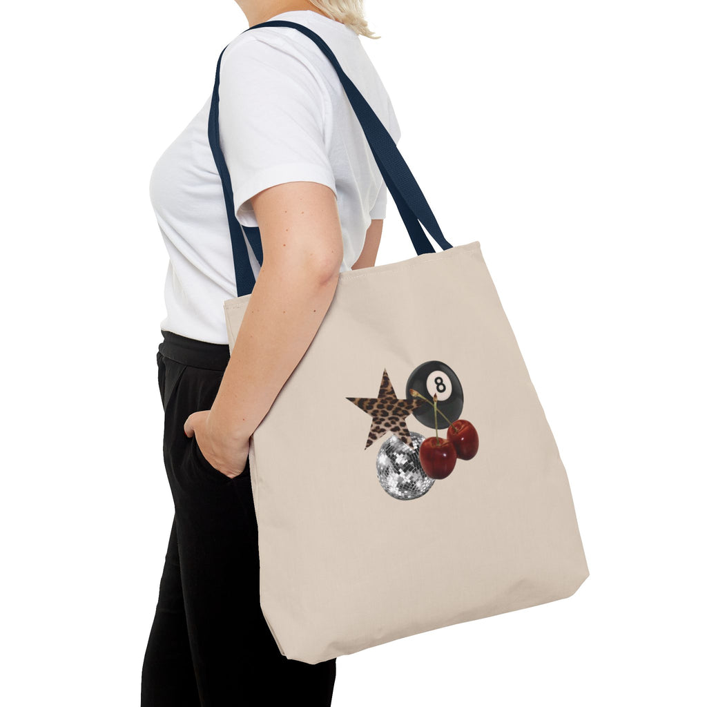 Vintage Retro Collage Tote Bag — 8 Ball, Stars & Cherry Graphic