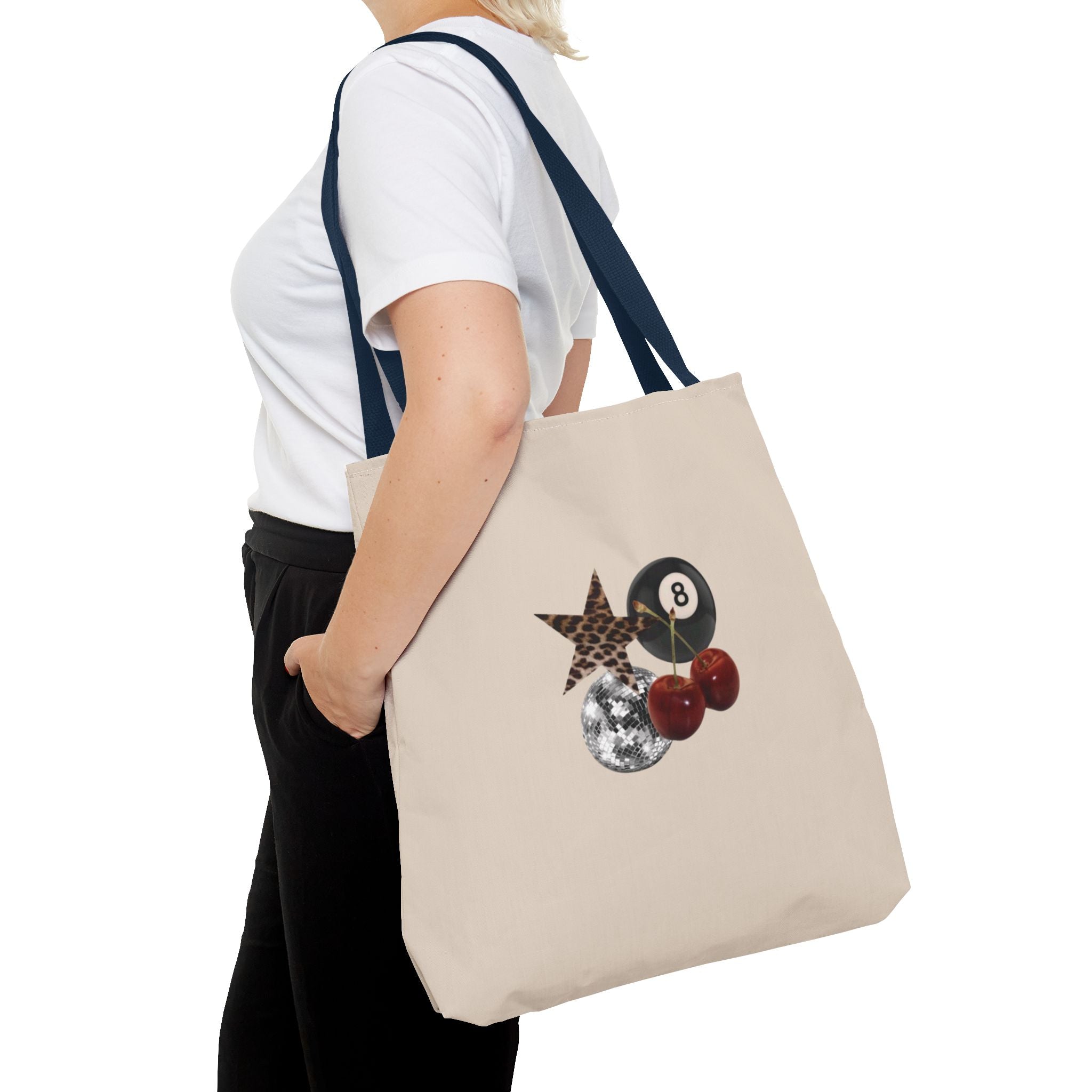 Vintage Retro Collage Tote Bag — 8 Ball, Stars & Cherry Graphic