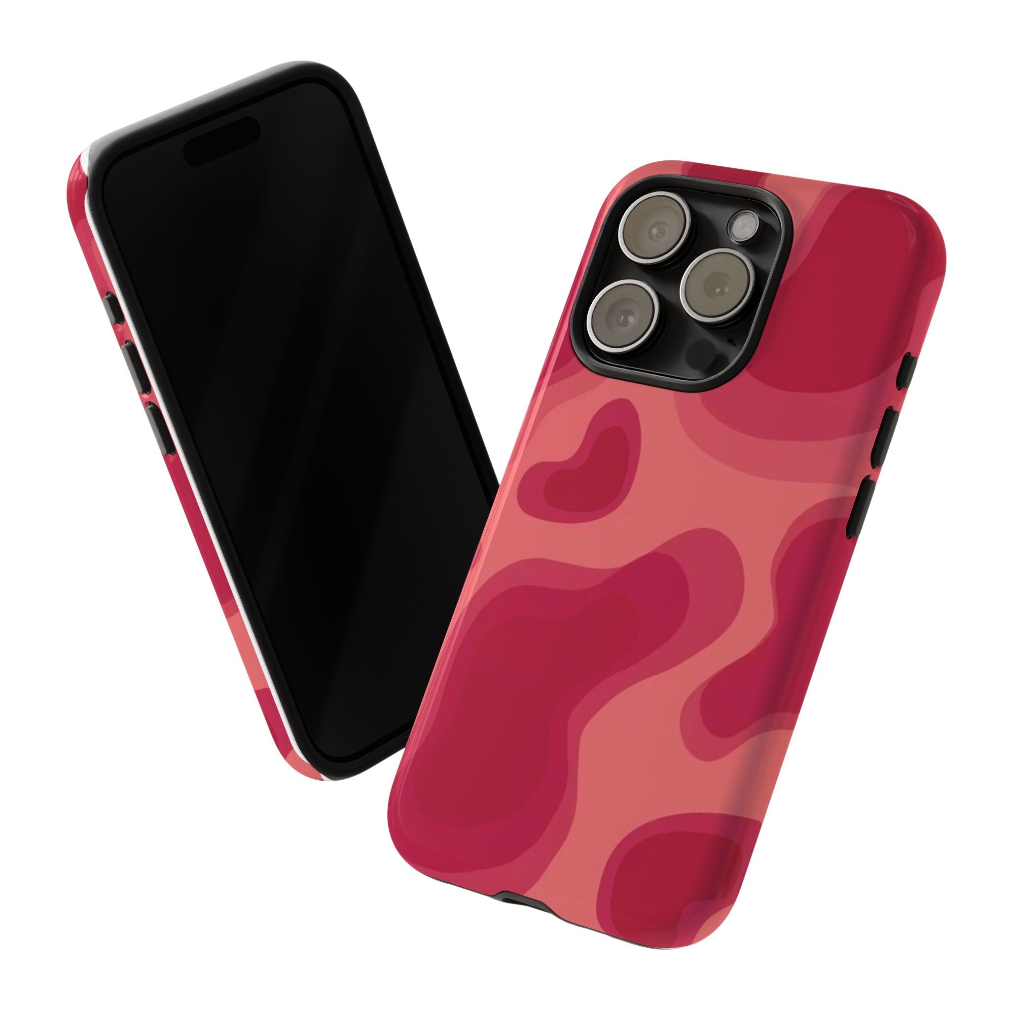 Red Pink Camo iPhone Case — Abstract Heart Pattern Tough Protective Cover