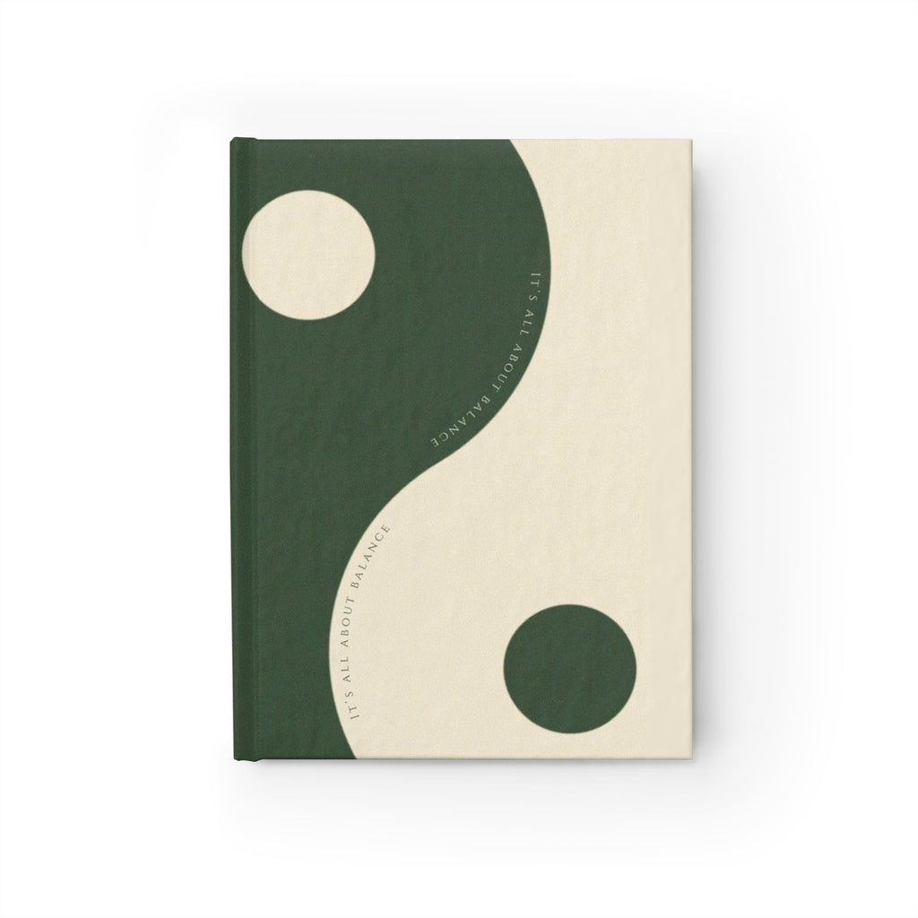 Yin Yang Harmony Hardcover Journal — Minimalist Green Lined Notebook