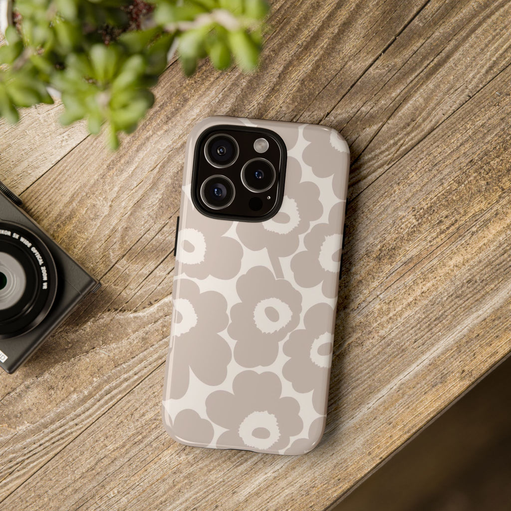 Floral Tough iPhone Case — Neutral Beige Poppy Protective Cover