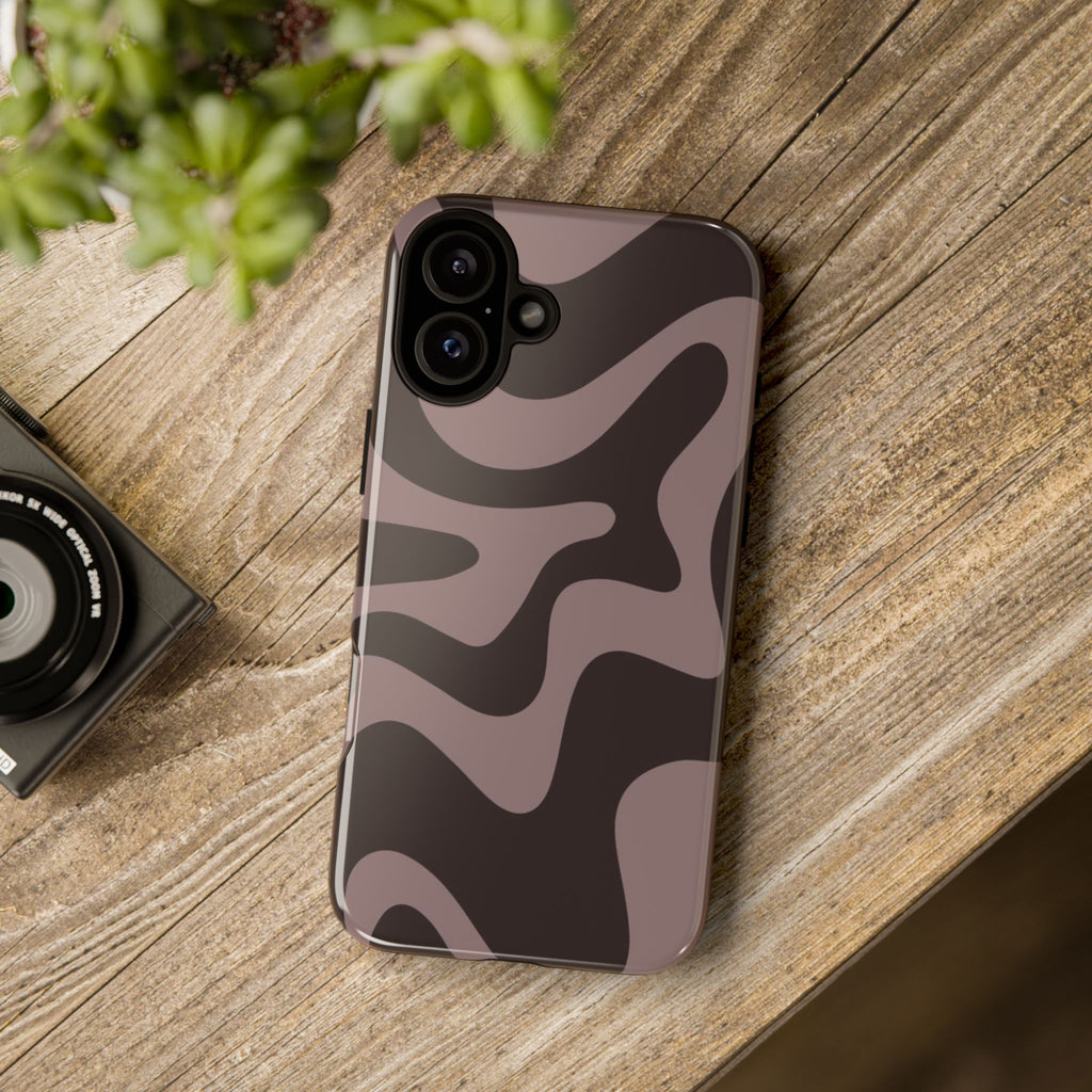Camouflage Swirl iPhone Case — Matte Brown Abstract Camo Protective Cover