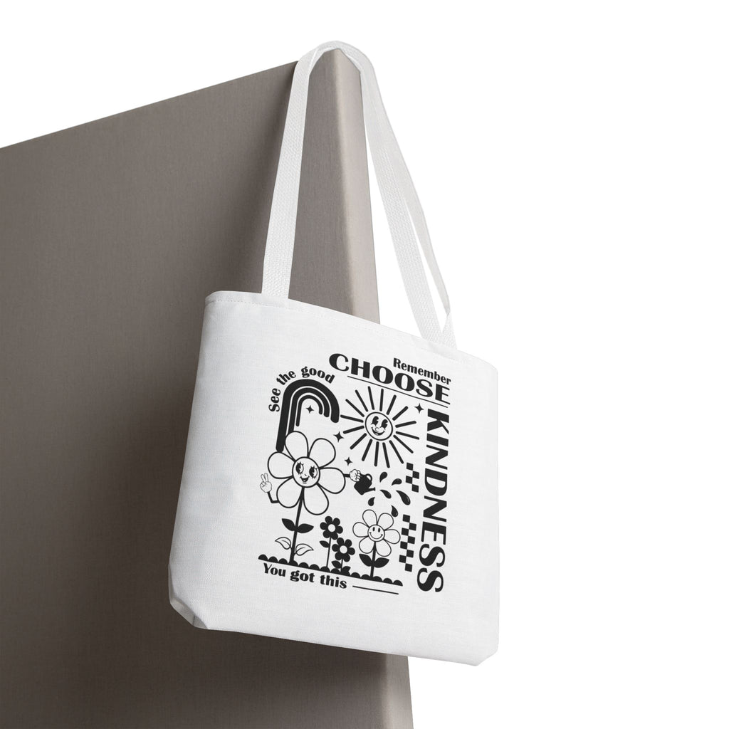 Choose Kindness Tote Bag — Inspirational Floral Rainbow Canvas Market Tote