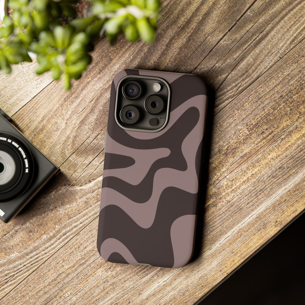 Camouflage Swirl iPhone Case — Matte Brown Abstract Camo Protective Cover