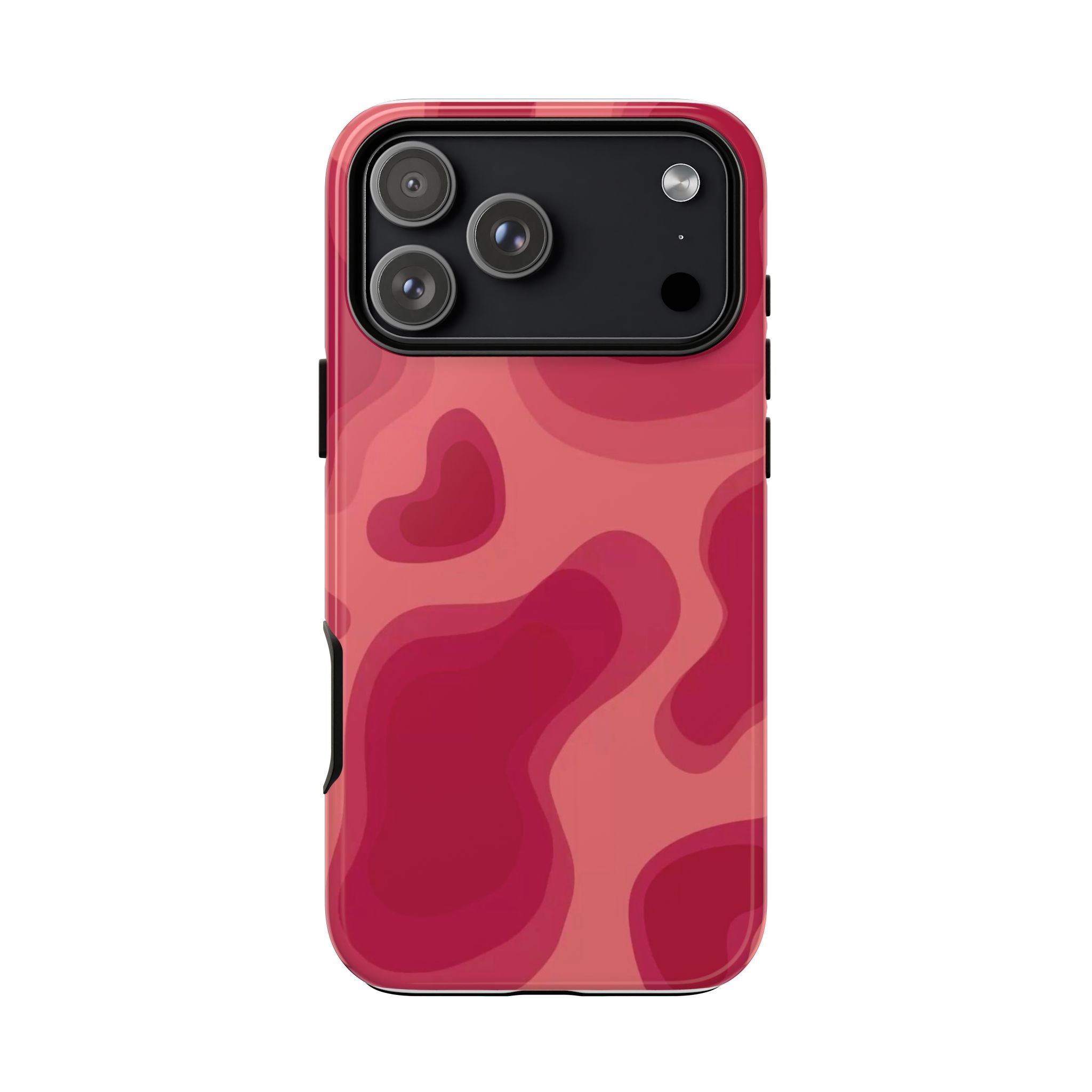 Red Pink Camo iPhone Case — Abstract Heart Pattern Tough Protective Cover