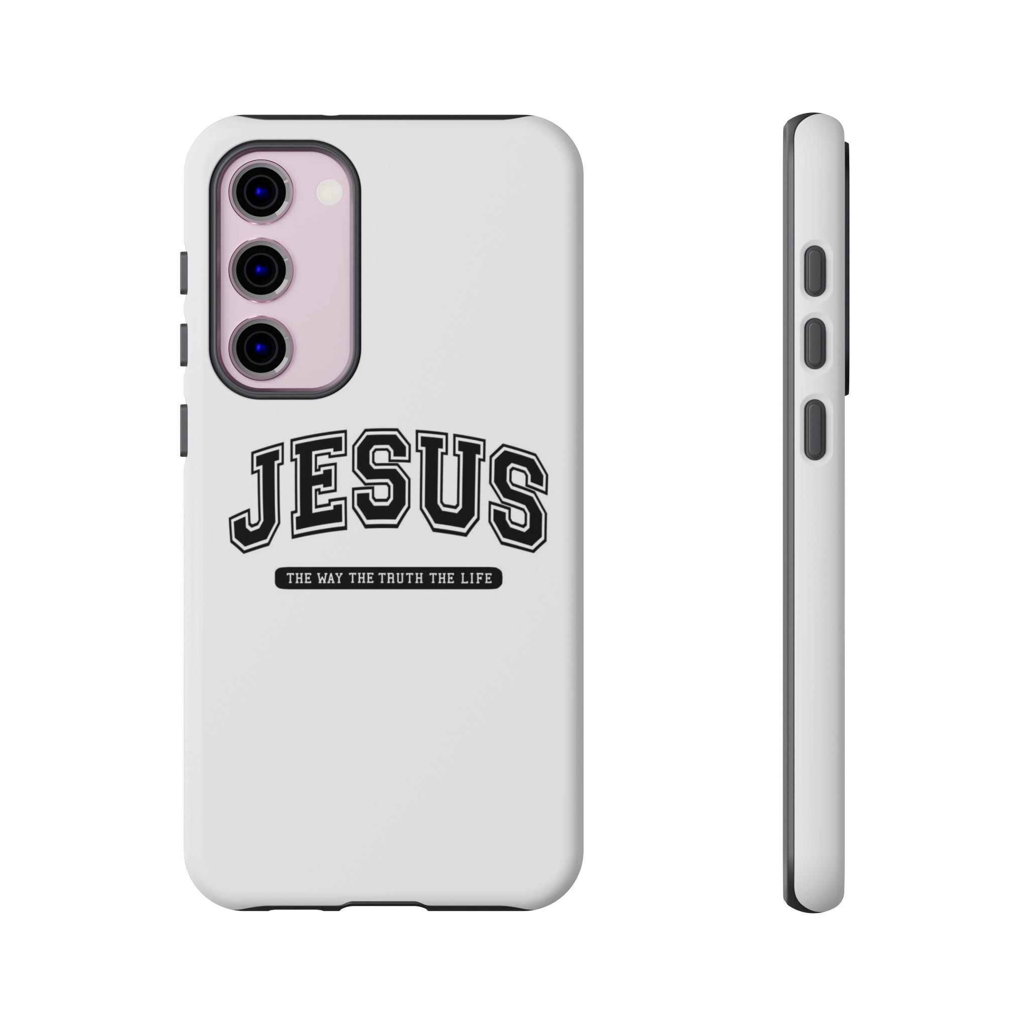 Jesus varsity phone case — 'Jesus: The Way The Truth The Life' tough protective cover