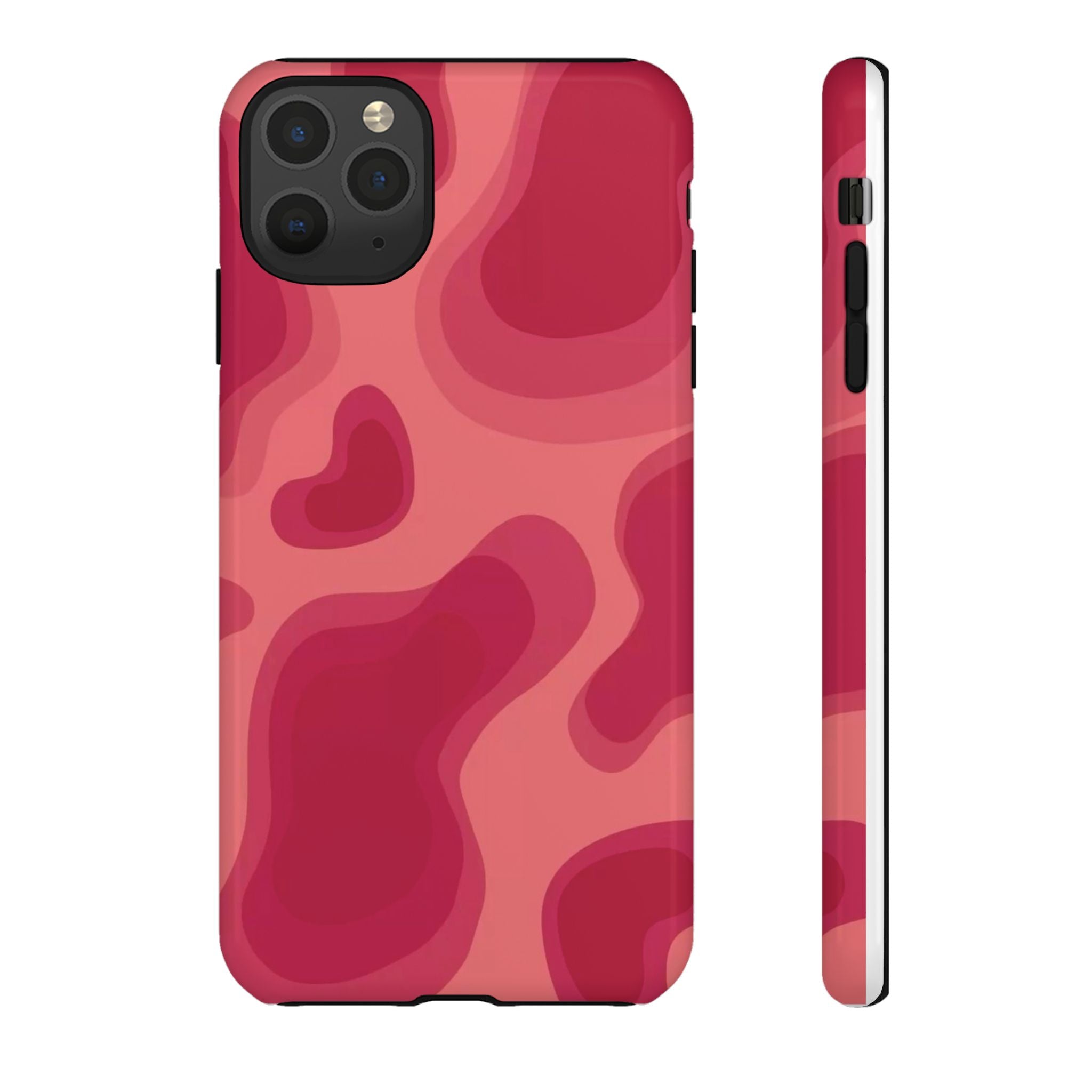Red Pink Camo iPhone Case — Abstract Heart Pattern Tough Protective Cover