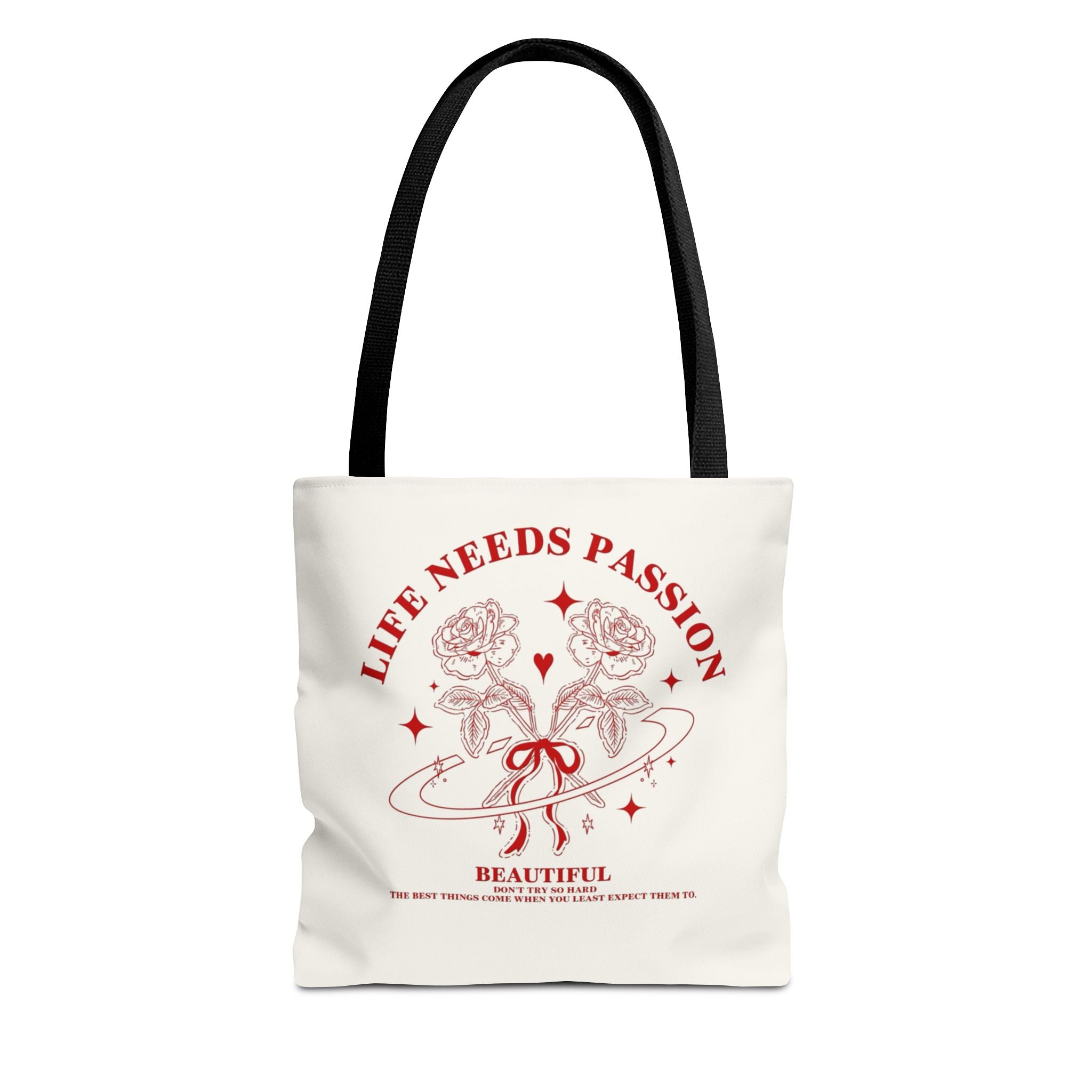 Life Needs Passion Floral Tote Bag – Red Vintage Rose All-Over Print Tote
