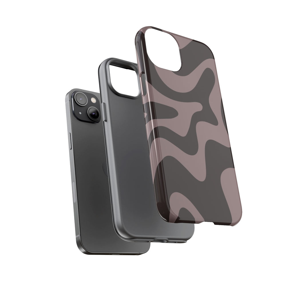 Camouflage Swirl iPhone Case — Matte Brown Abstract Camo Protective Cover