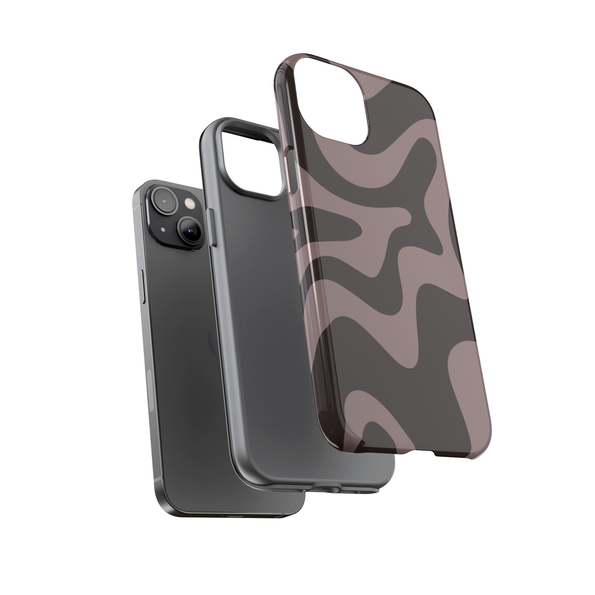 Camouflage Swirl iPhone Case — Matte Brown Abstract Camo Protective Cover
