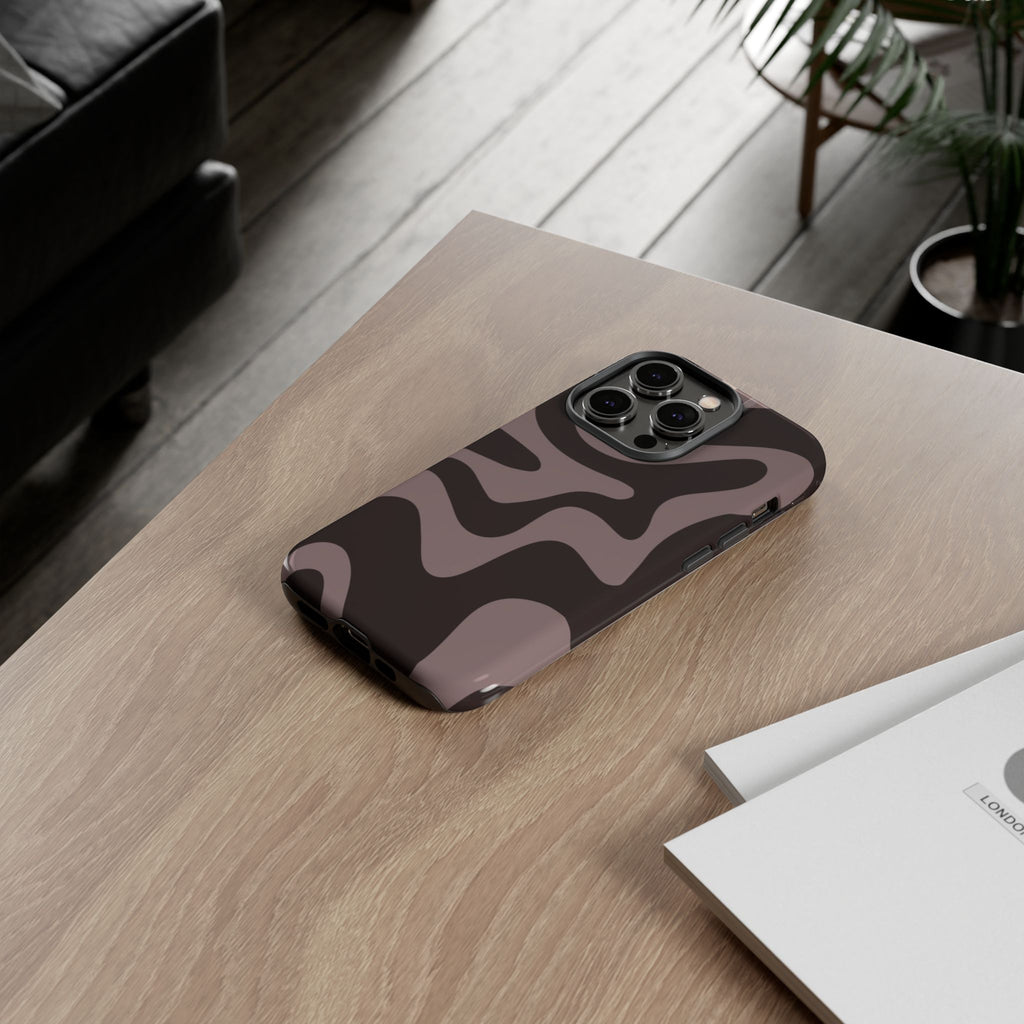 Camouflage Swirl iPhone Case — Matte Brown Abstract Camo Protective Cover
