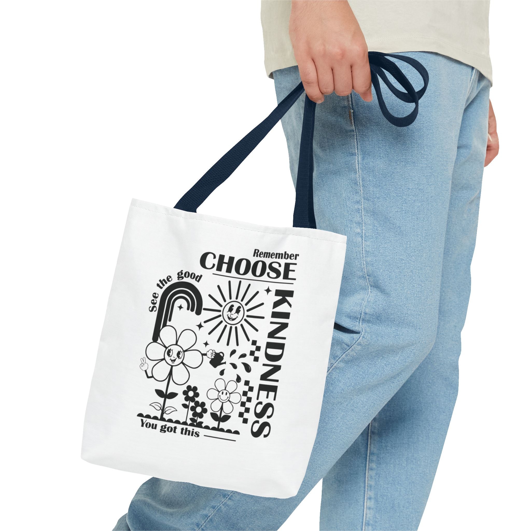 Choose Kindness Tote Bag — Inspirational Floral Rainbow Canvas Market Tote