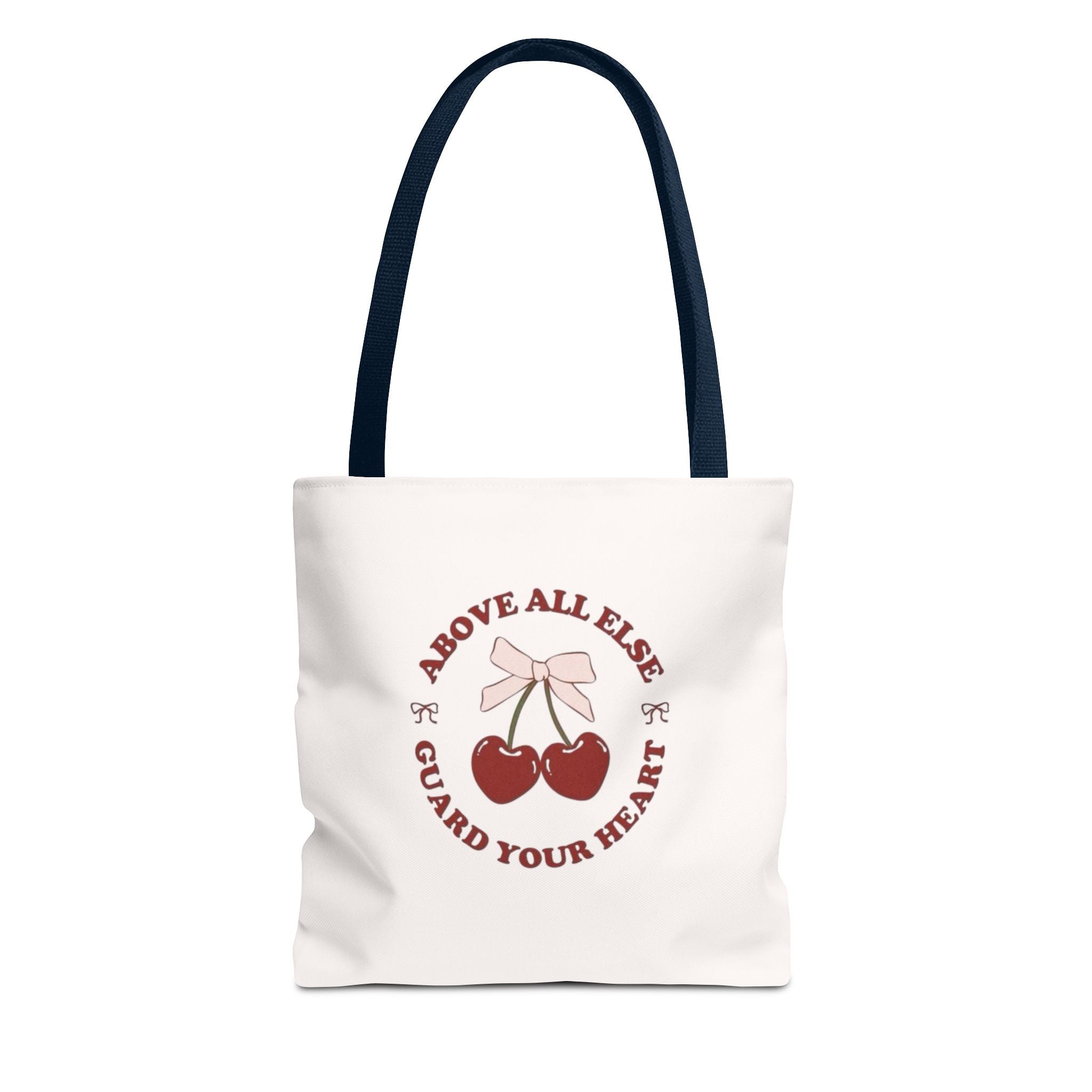 "Above All Else Guard Your Heart" Cherry Graphic Tote Bag