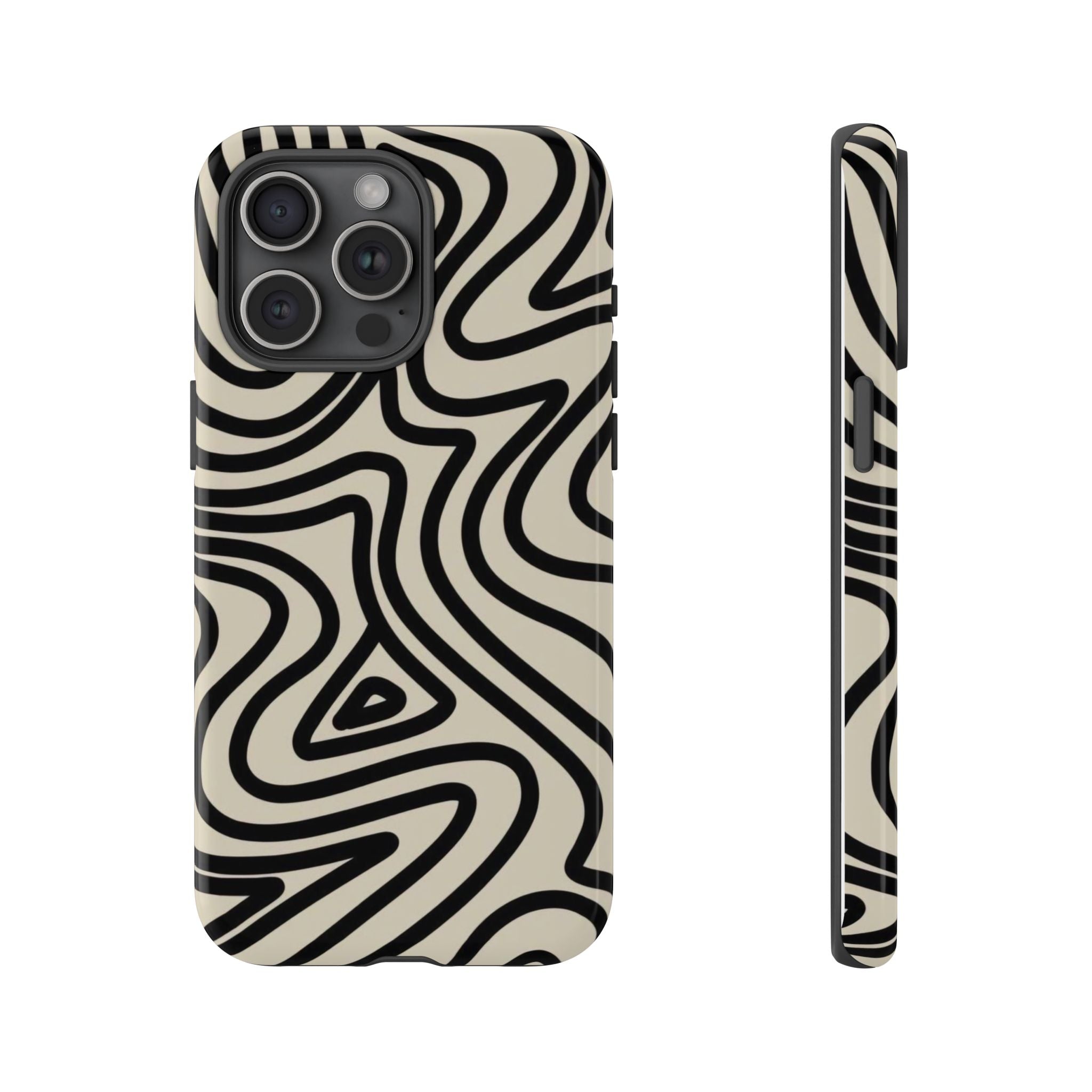 Abstract Black Swirl Tough Phone Case — Retro Psychedelic iPhone Cover