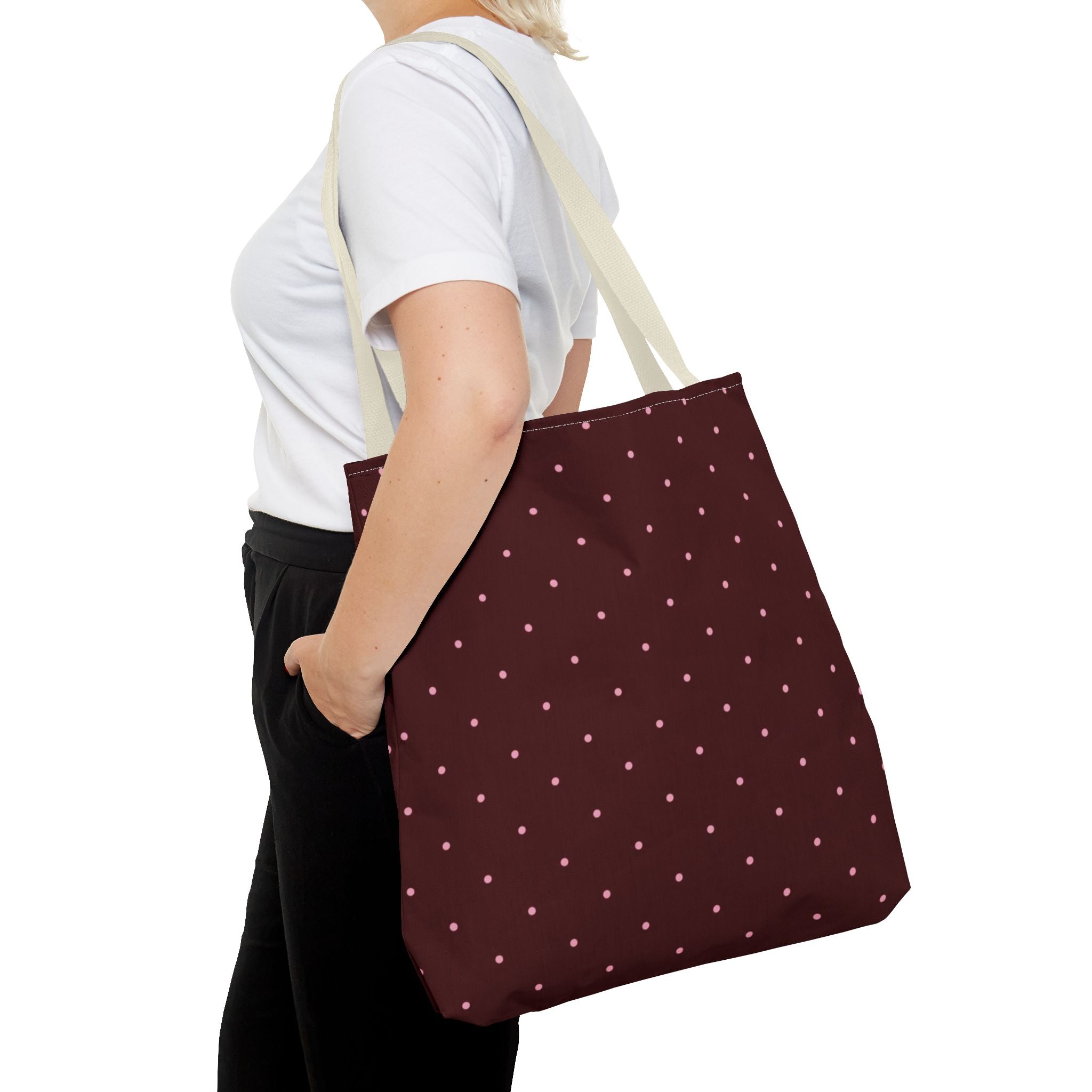 Burgundy Polka Dot Tote Bag