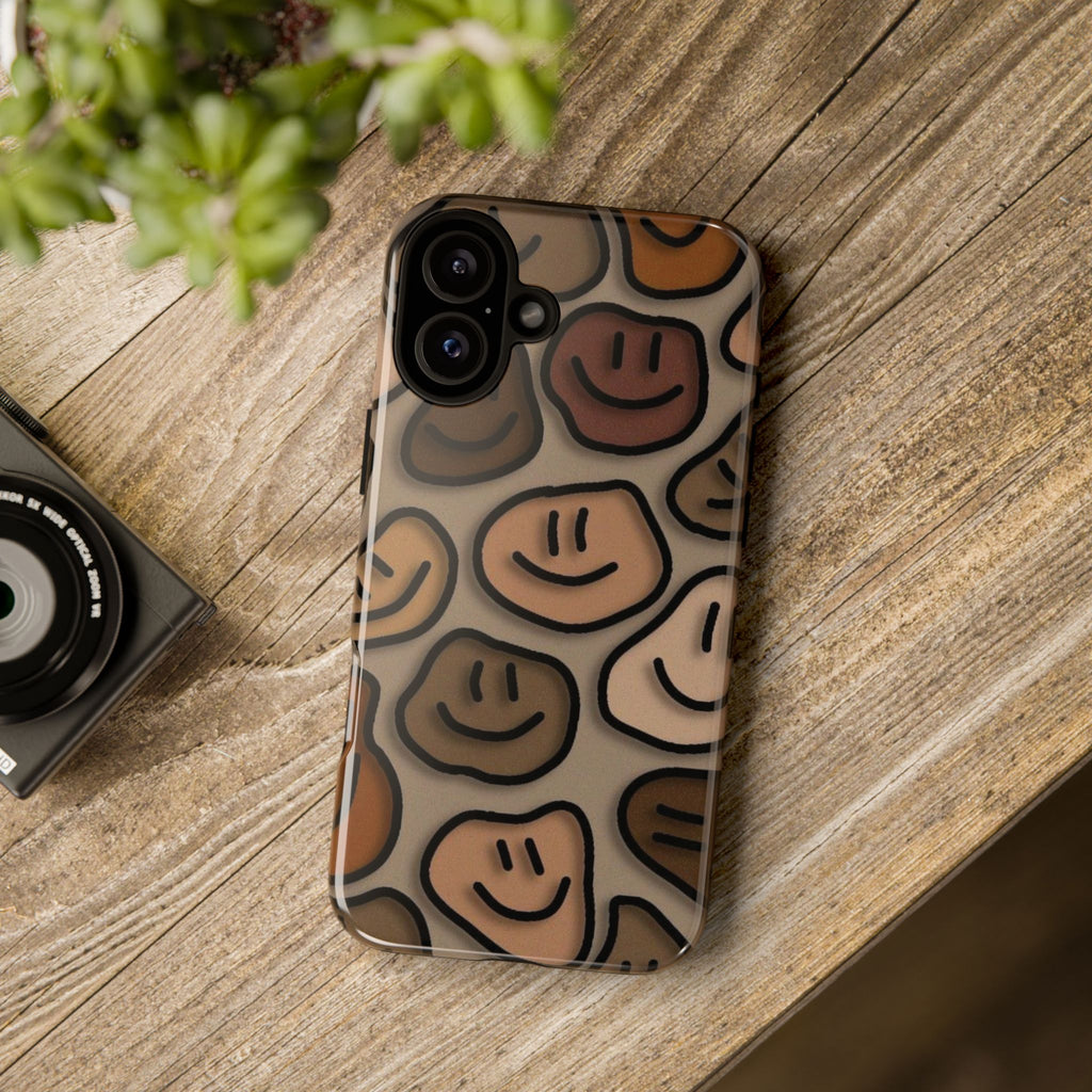 Smiley Faces iPhone Case — Neutral Brown Diverse Smiles Protective Cover
