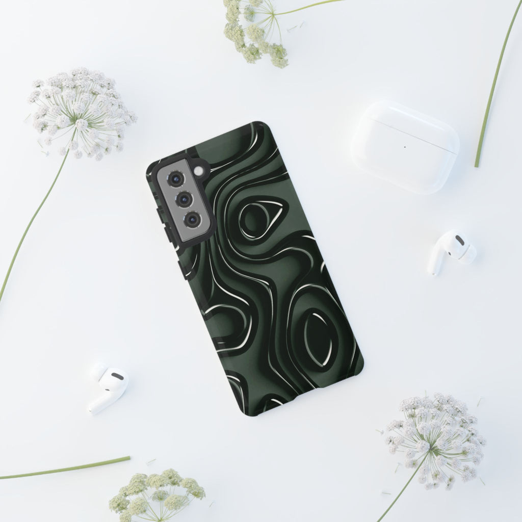 Dark Green Abstract Swirl Tough Phone Case