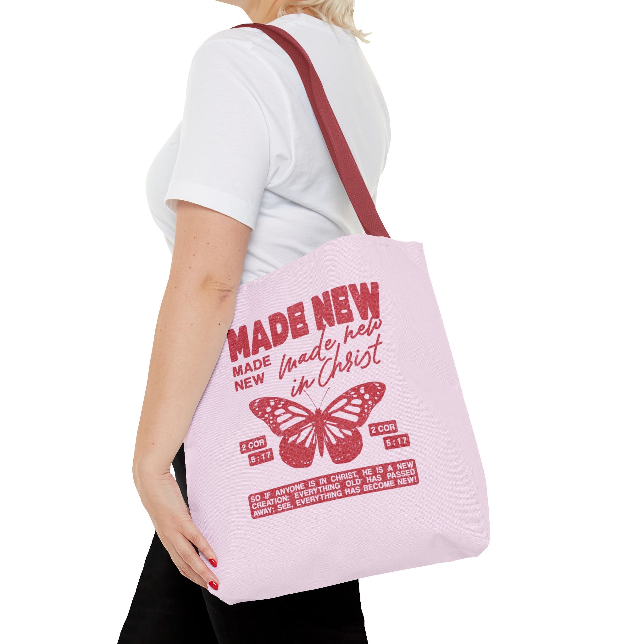 "Made New in Christ" Pink Butterfly Tote