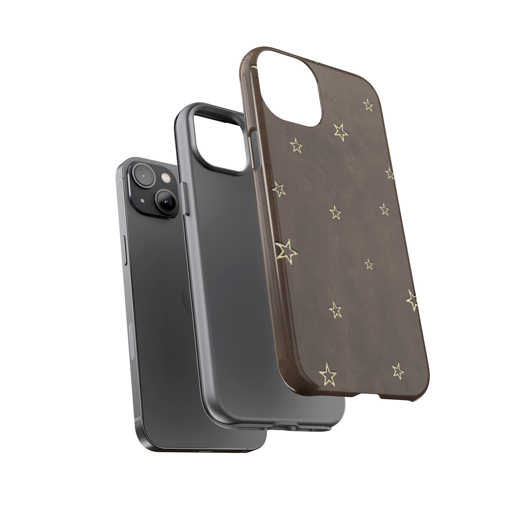Brown Star Pattern Tough Phone Case – Rugged Leather-Look Protection