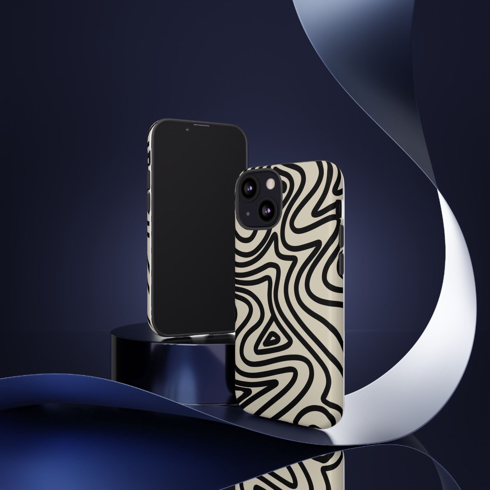 Abstract Black Swirl Tough Phone Case — Retro Psychedelic iPhone Cover
