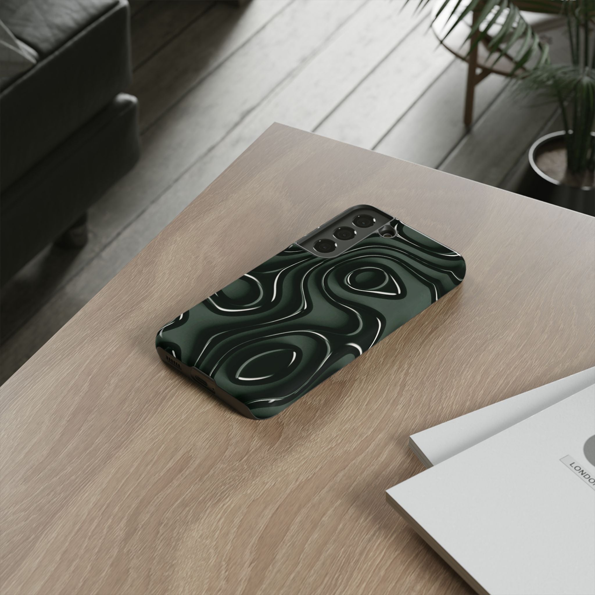 Dark Green Abstract Swirl Tough Phone Case