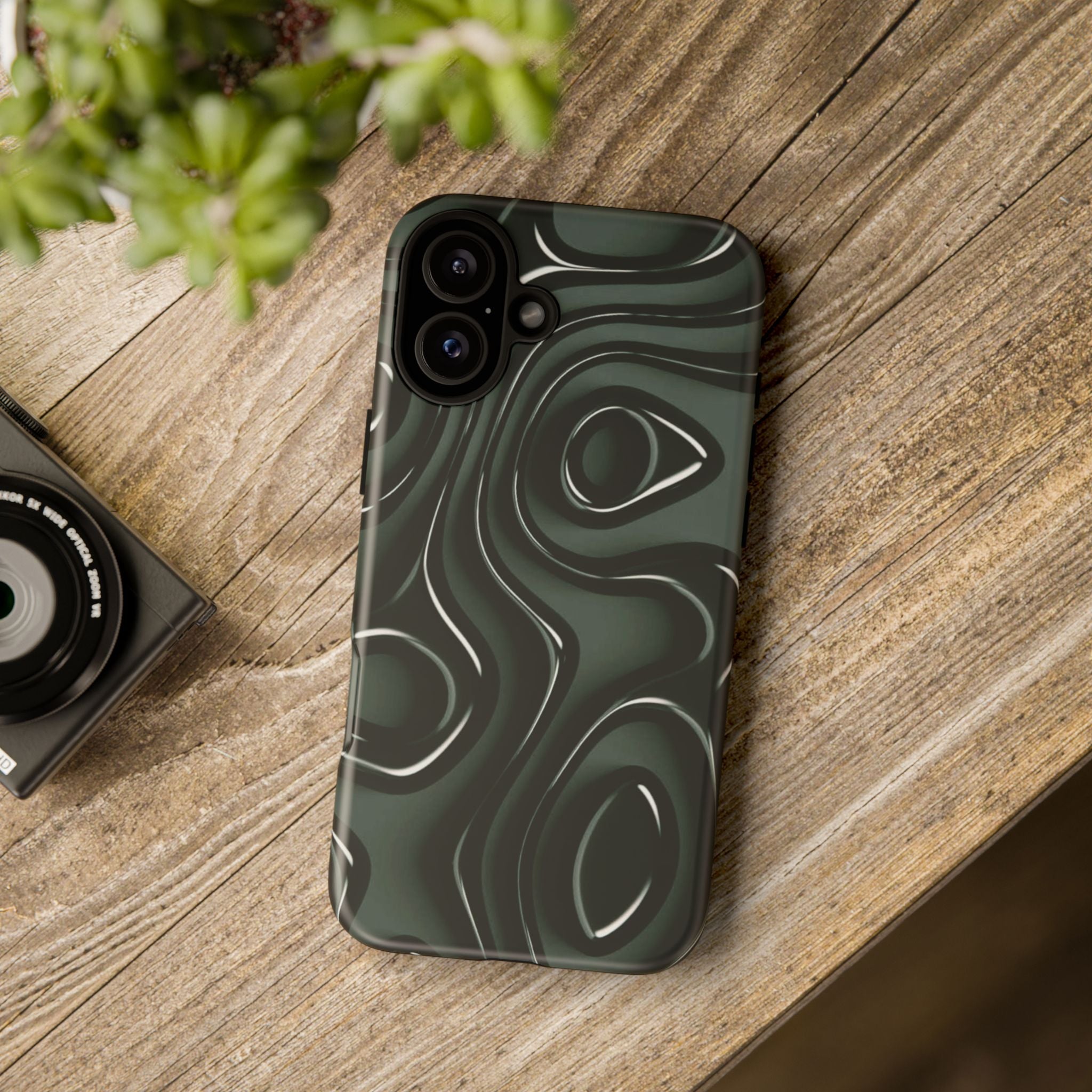 Dark Green Abstract Swirl Tough Phone Case