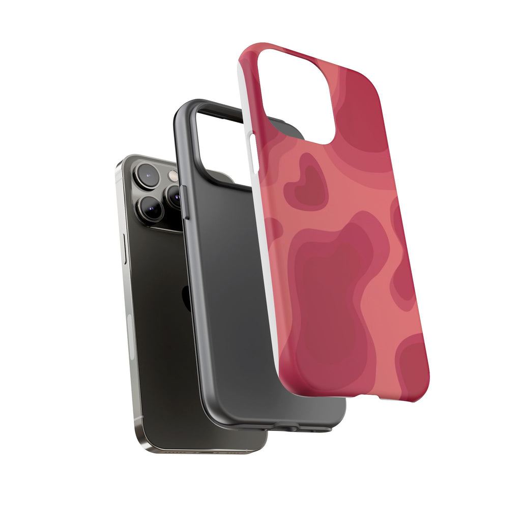 Red Pink Camo iPhone Case — Abstract Heart Pattern Tough Protective Cover