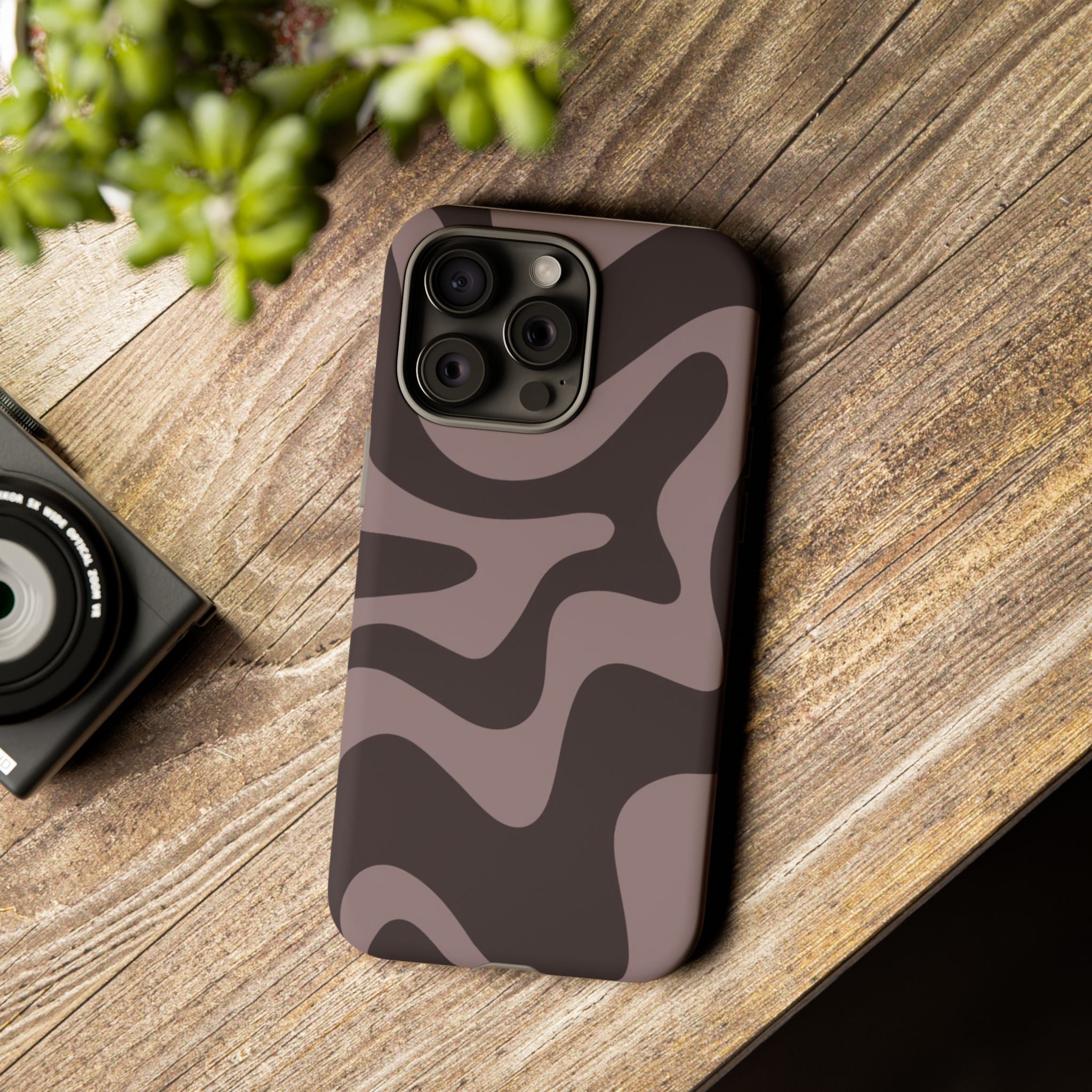 Camouflage Swirl iPhone Case — Matte Brown Abstract Camo Protective Cover