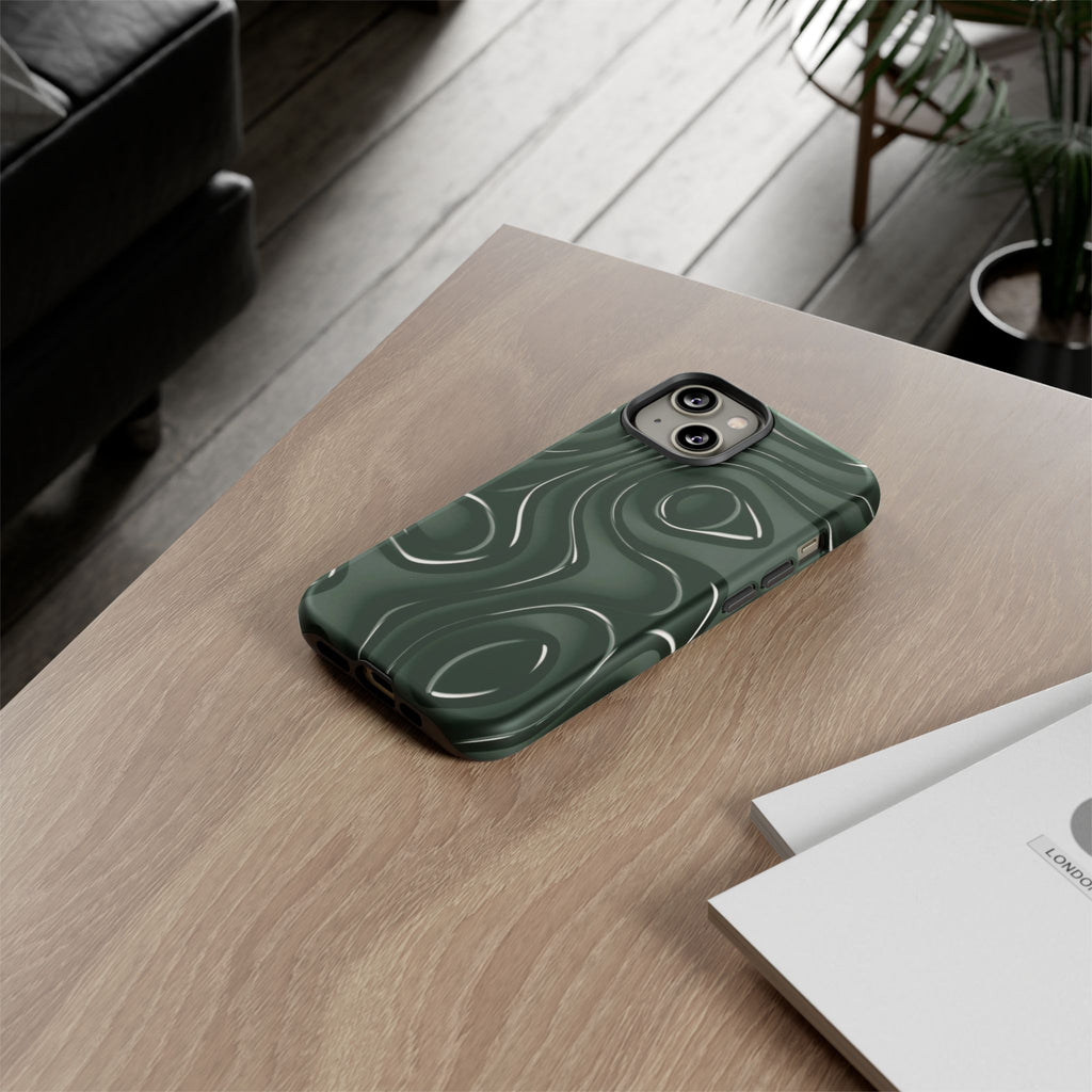 Dark Green Abstract Swirl Tough Phone Case