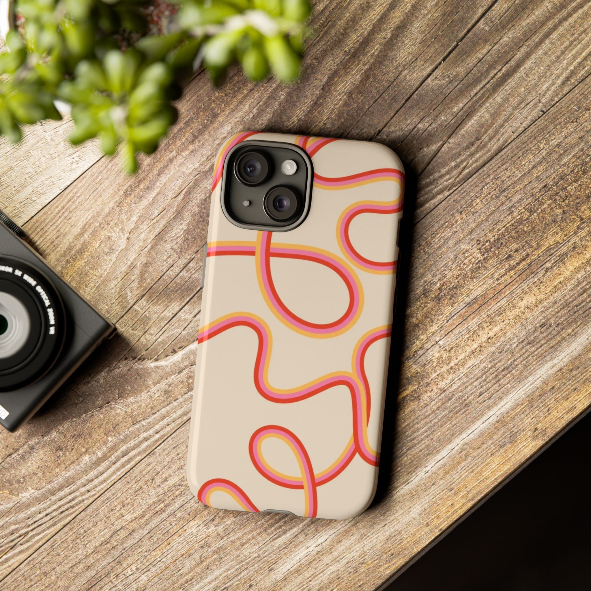 Retro Loop Pattern iPhone Case – Peach & Sunset Abstract Tough Case