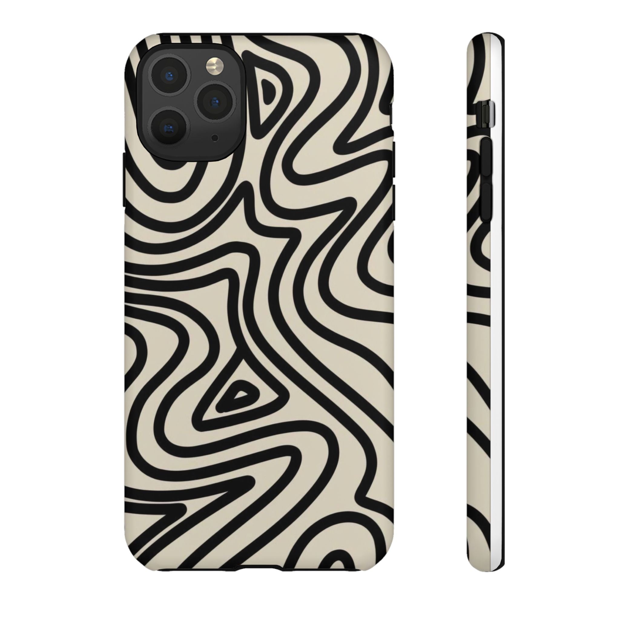 Abstract Black Swirl Tough Phone Case — Retro Psychedelic iPhone Cover