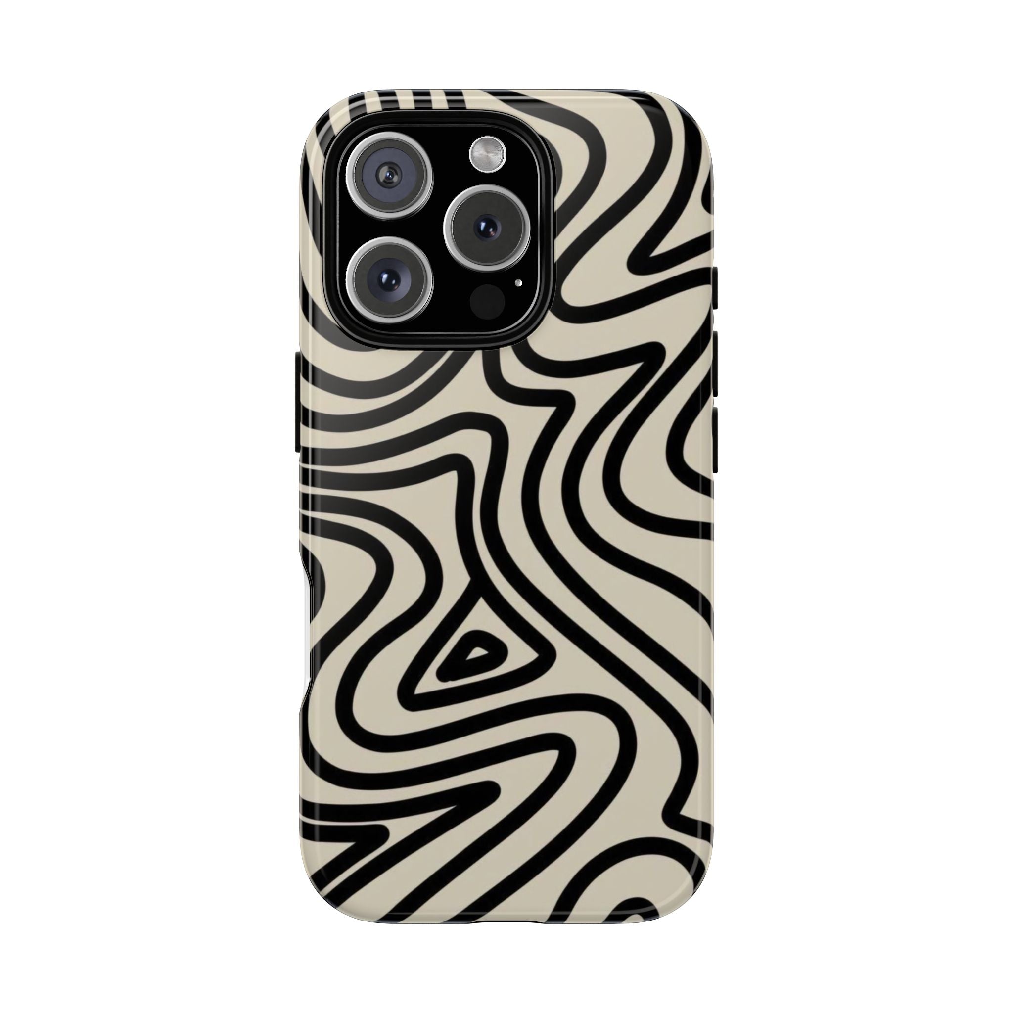 Abstract Black Swirl Tough Phone Case — Retro Psychedelic iPhone Cover