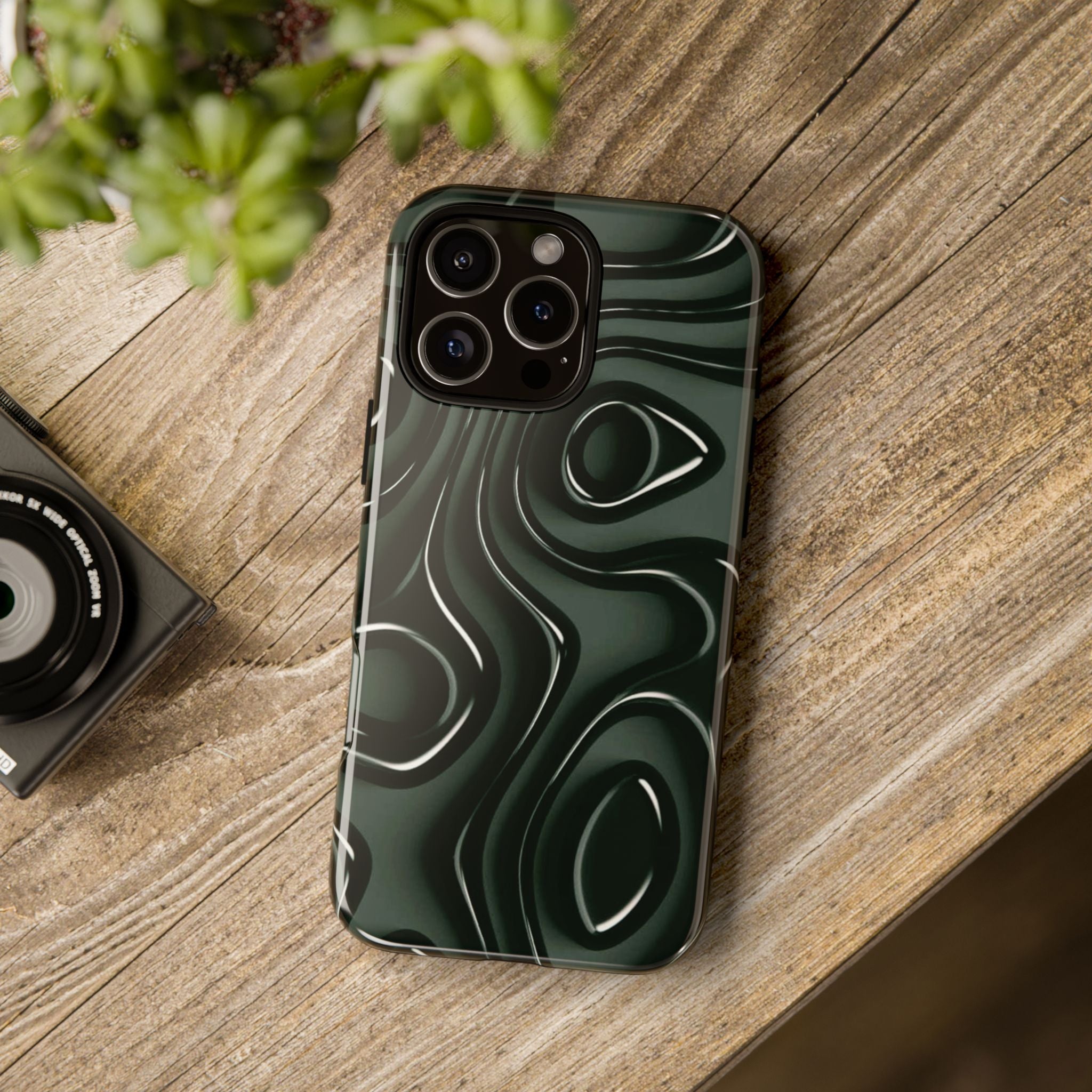 Dark Green Abstract Swirl Tough Phone Case