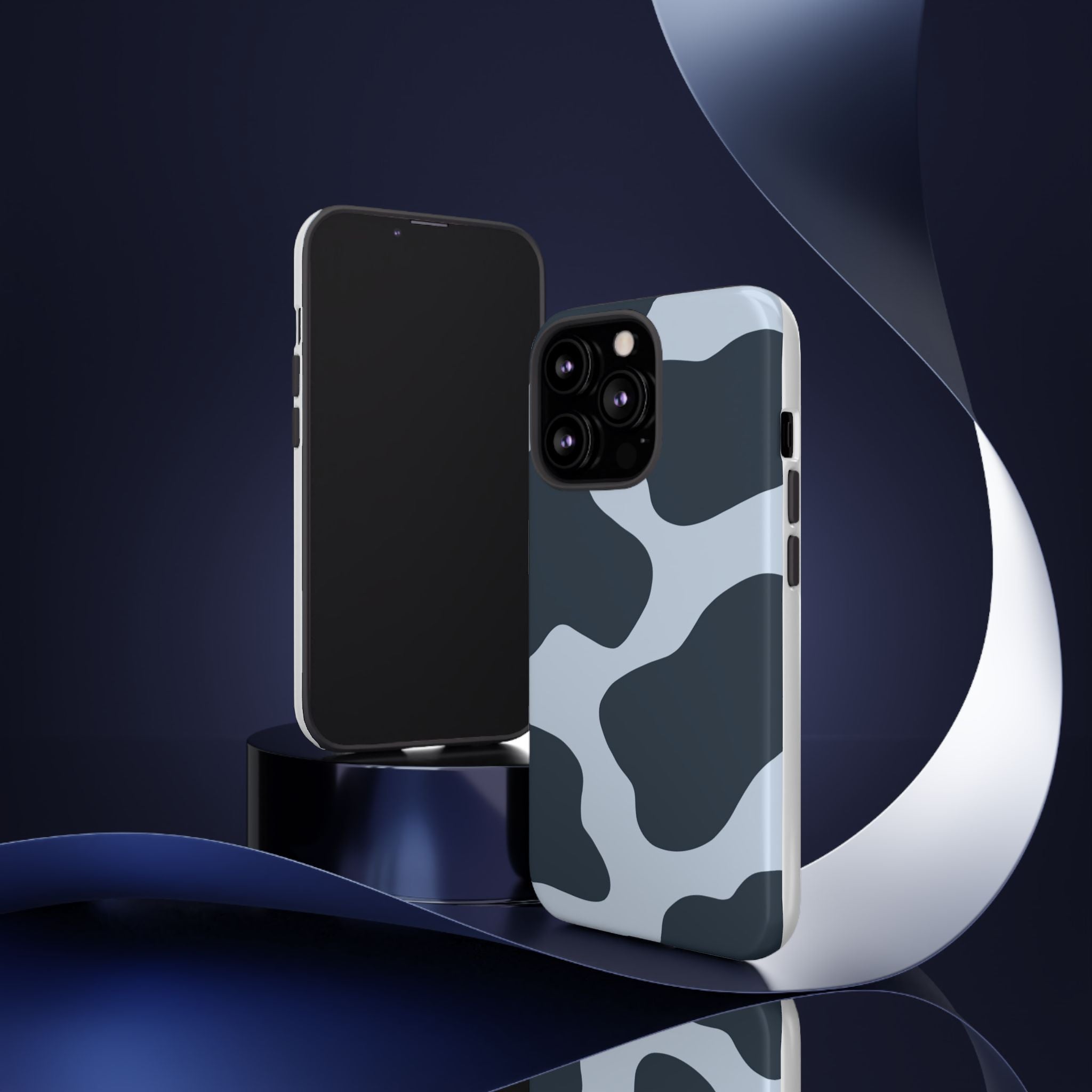 Cow Print Tough iPhone Case — Blue Black Abstract Pattern